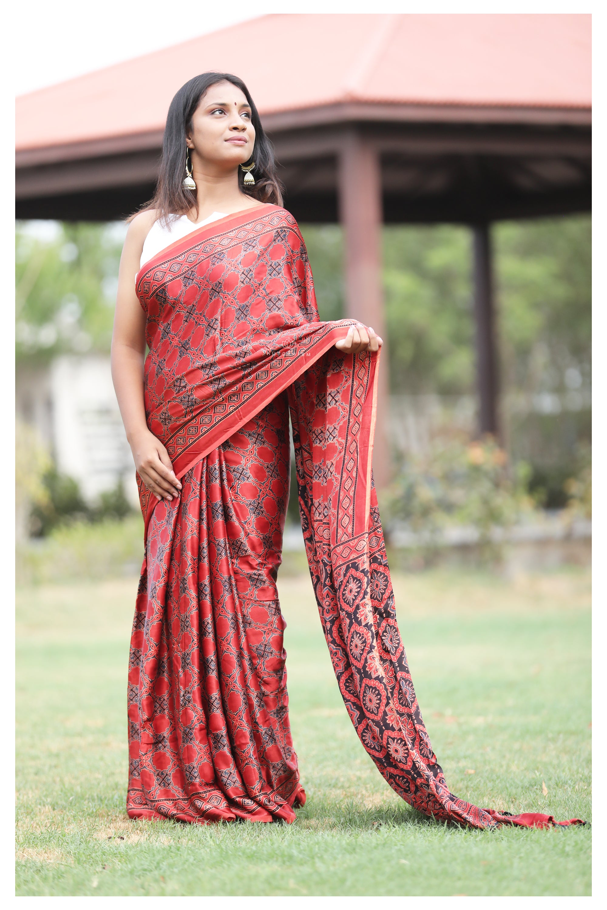 Red Ajrakh Saree