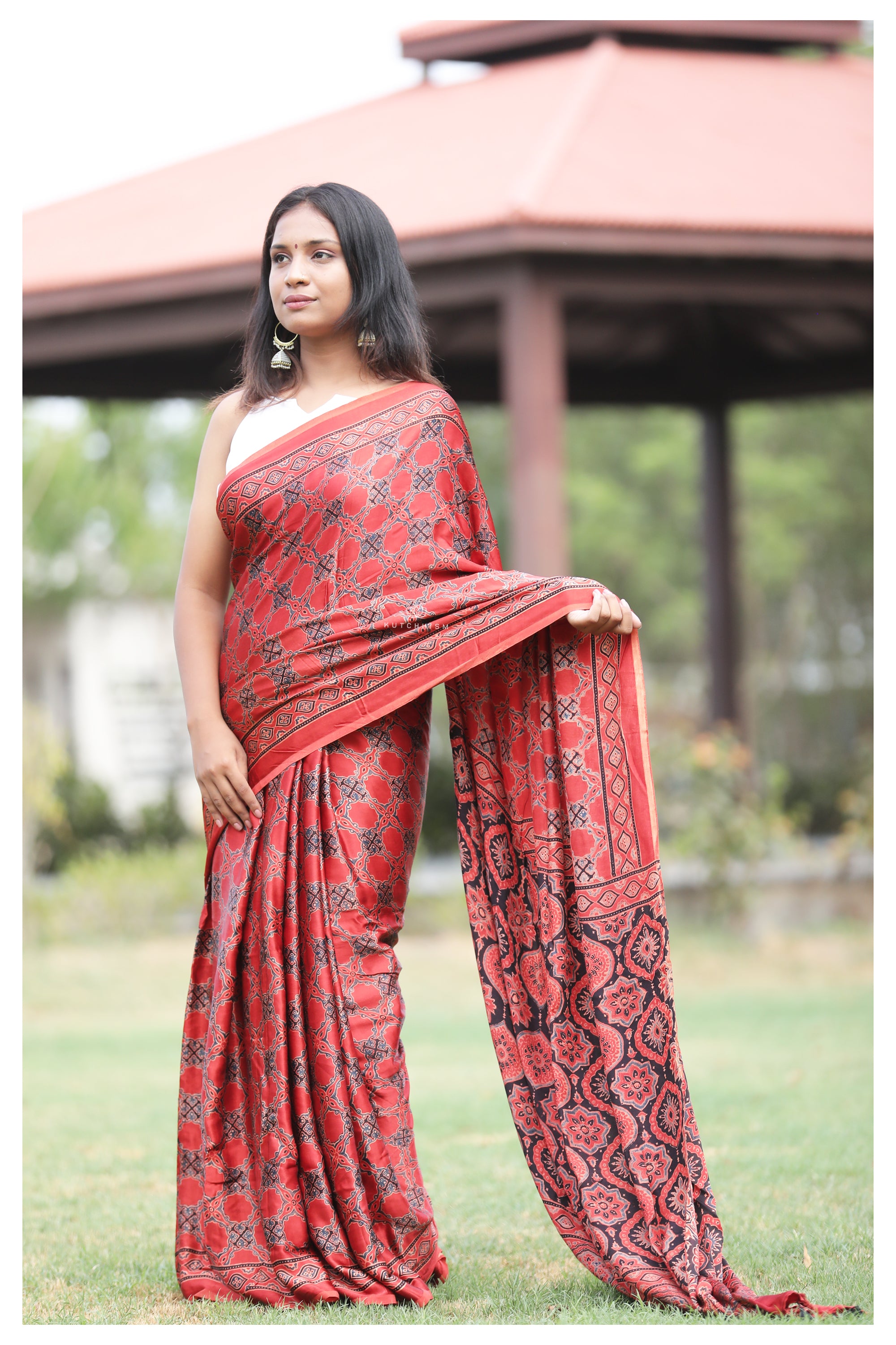 Red Ajrakh Saree