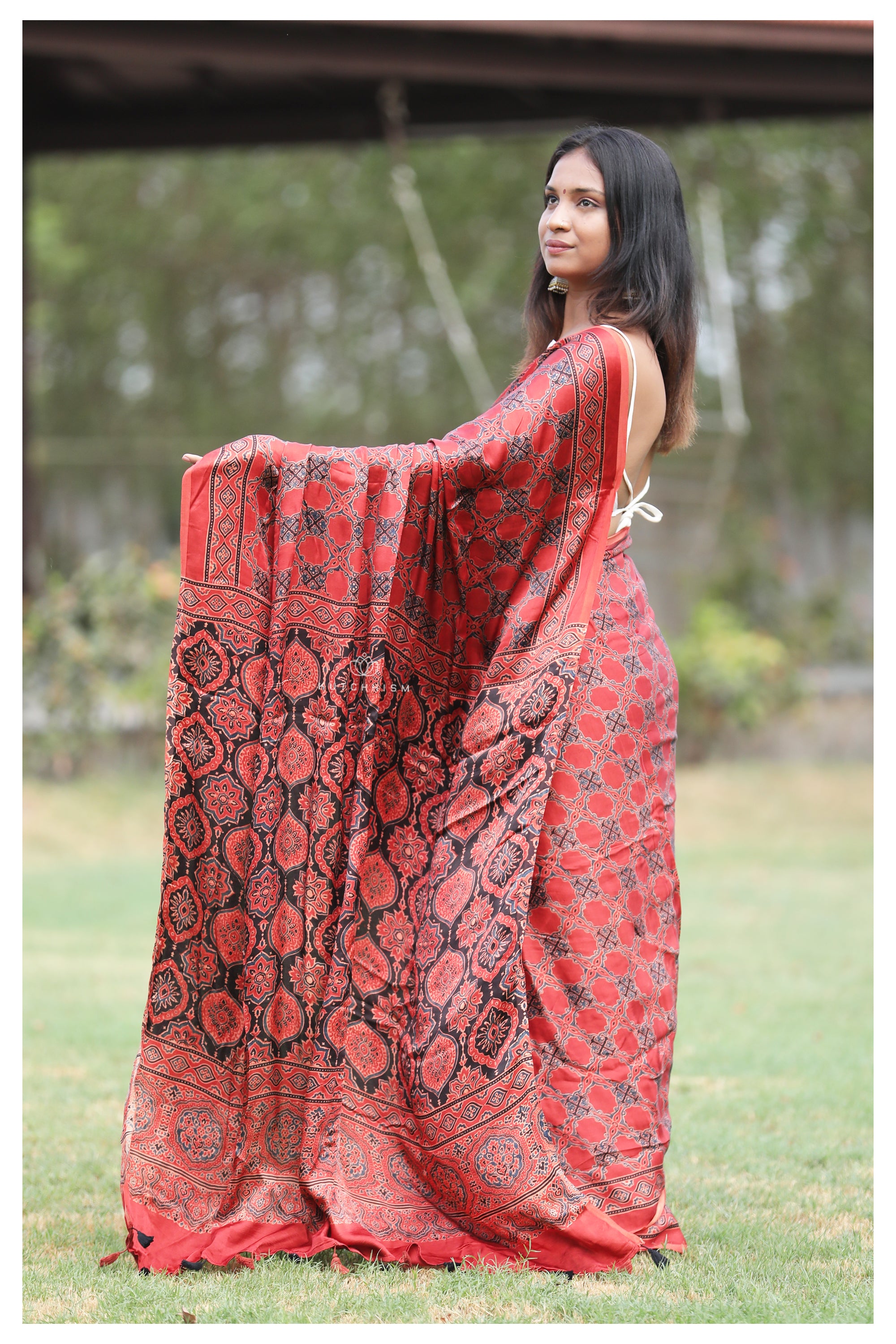 Red Ajrakh Saree