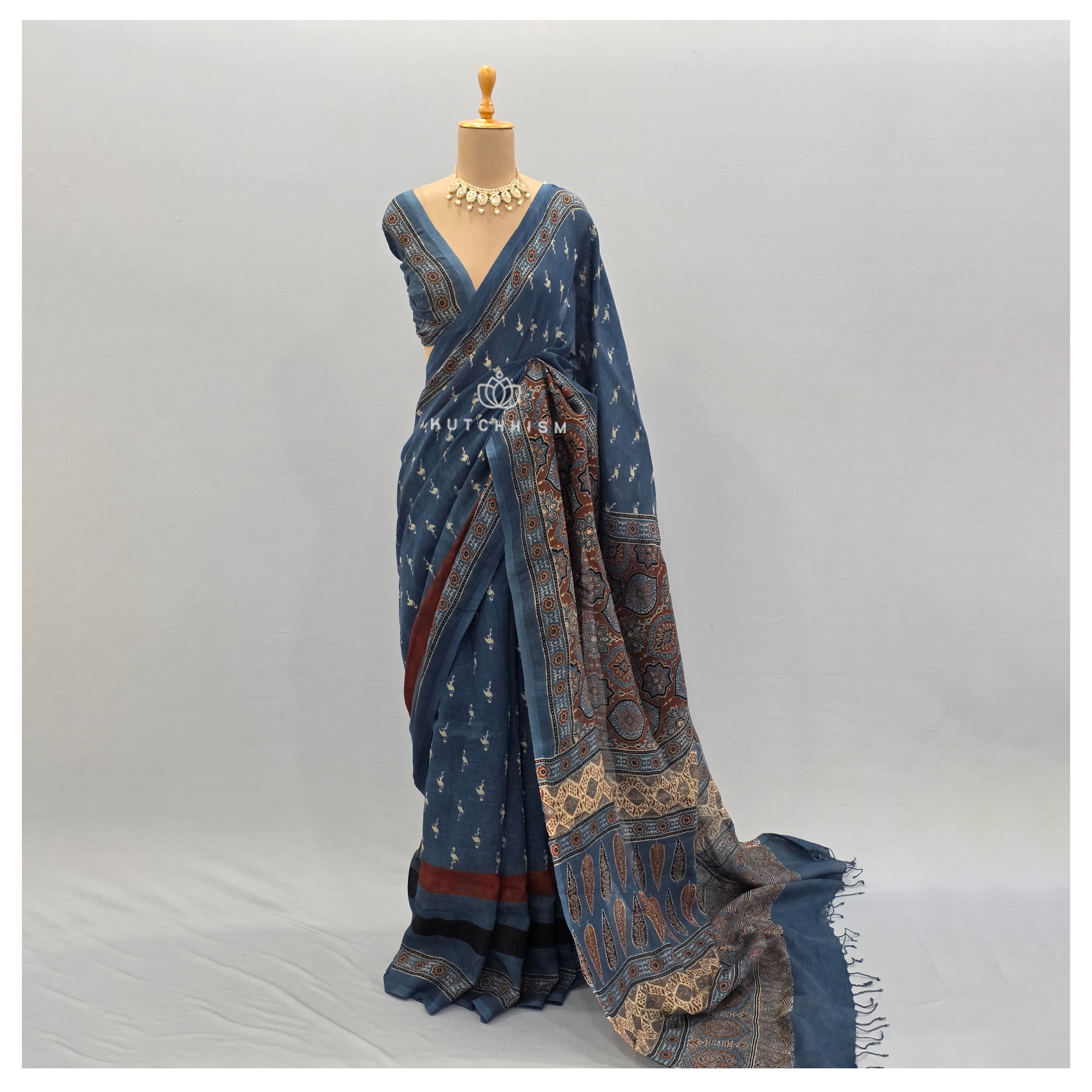 Blue Ajrakh saree