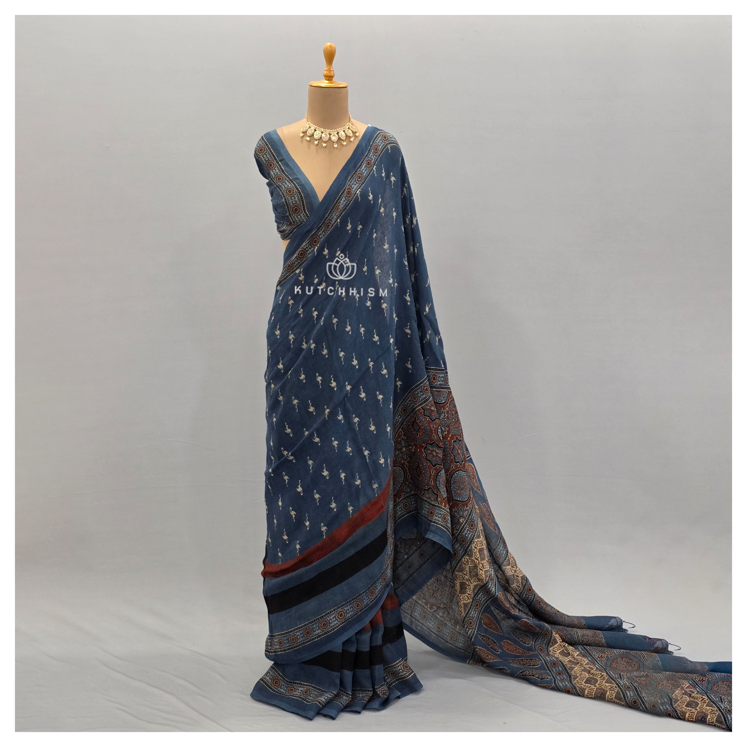 Blue Ajrakh saree