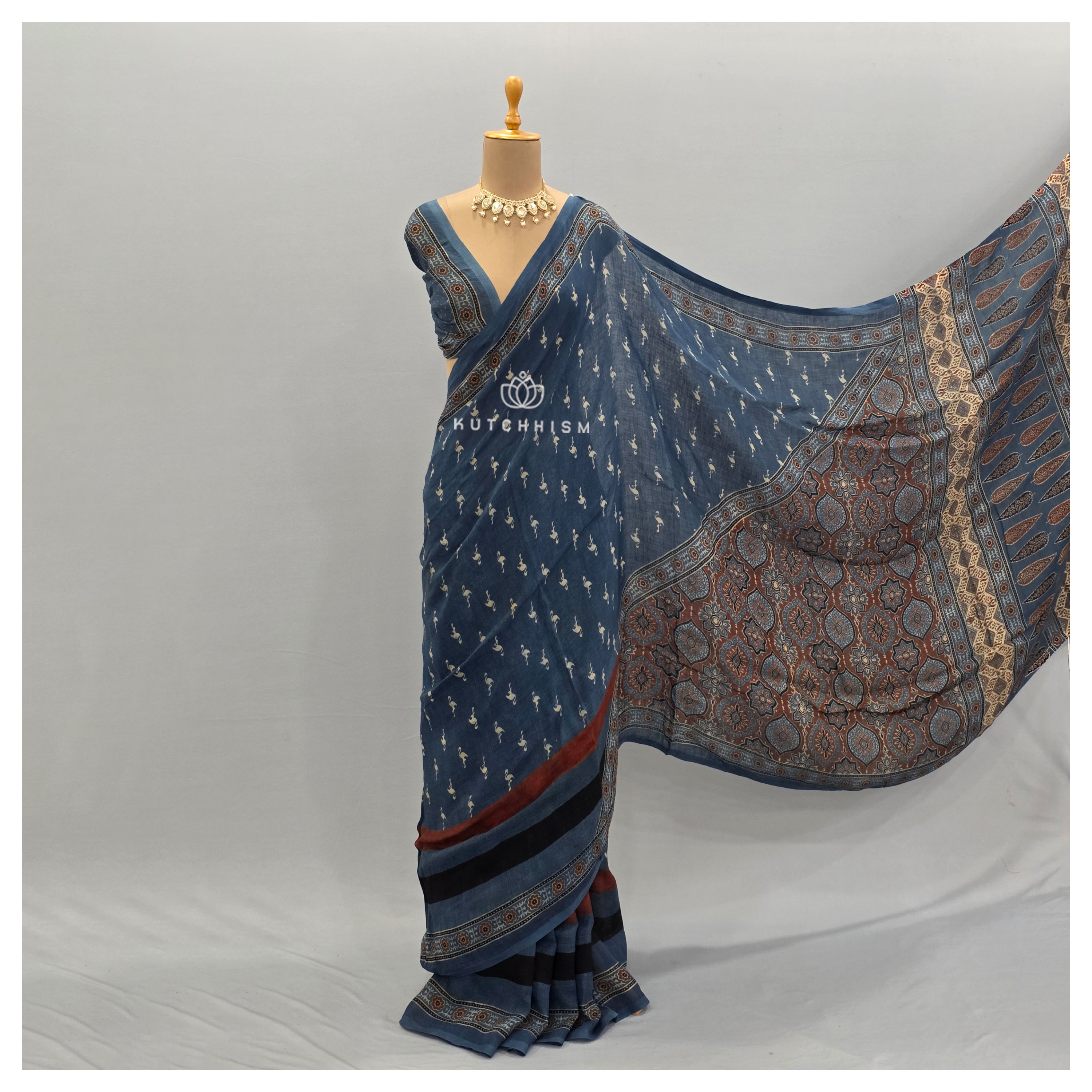 Blue Ajrakh saree