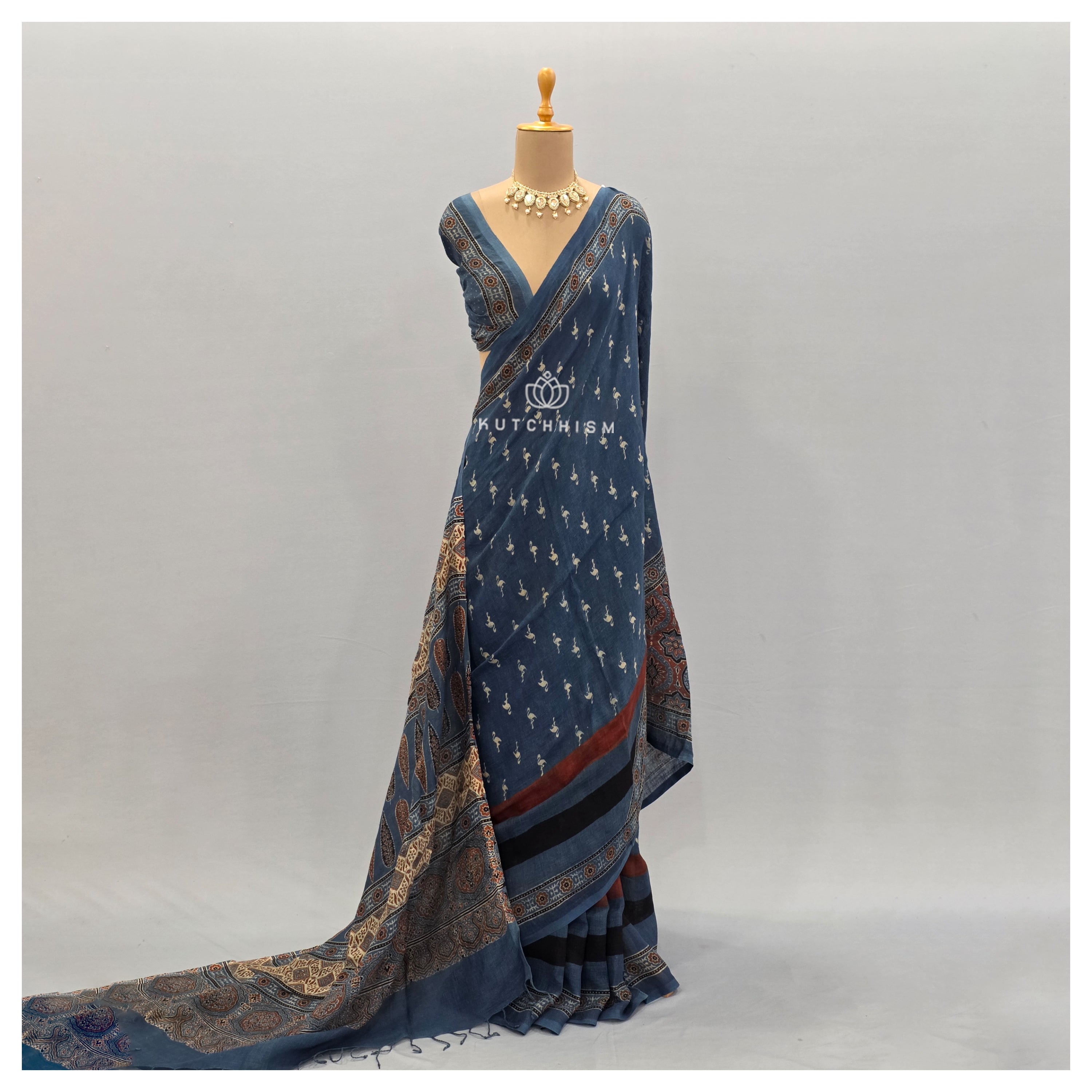 Blue Ajrakh saree
