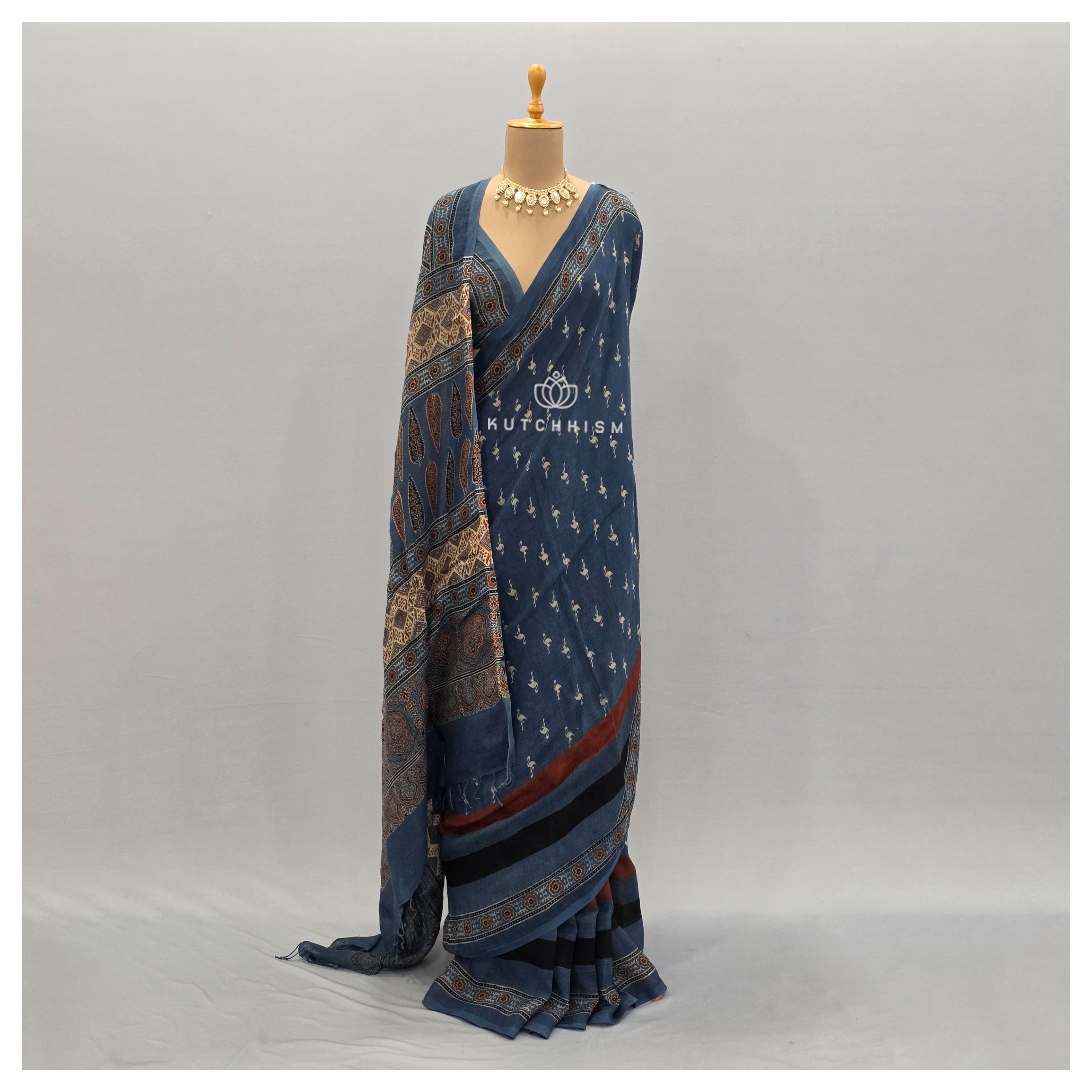 Blue Ajrakh saree