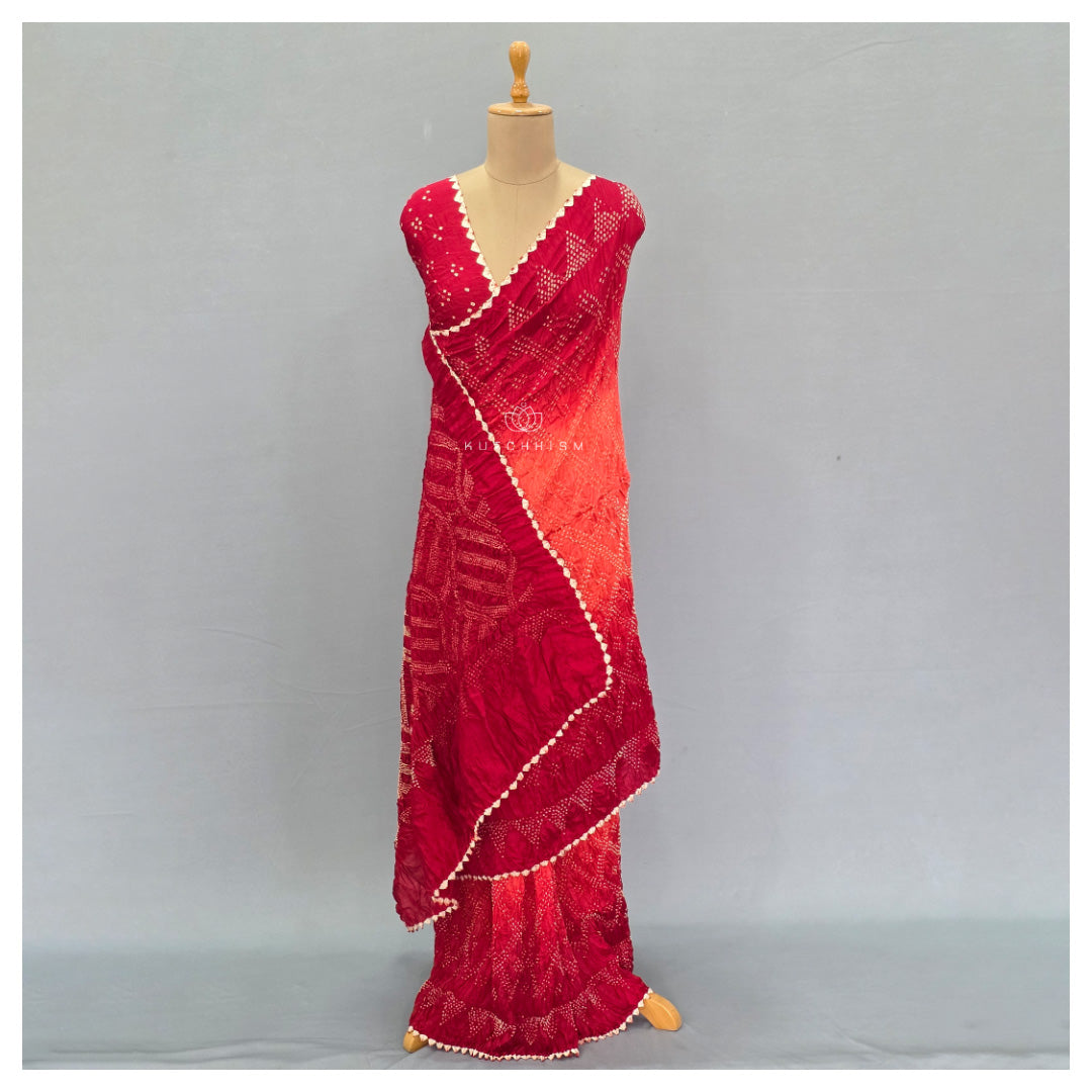 Red Orange Shaded Bandhani saree