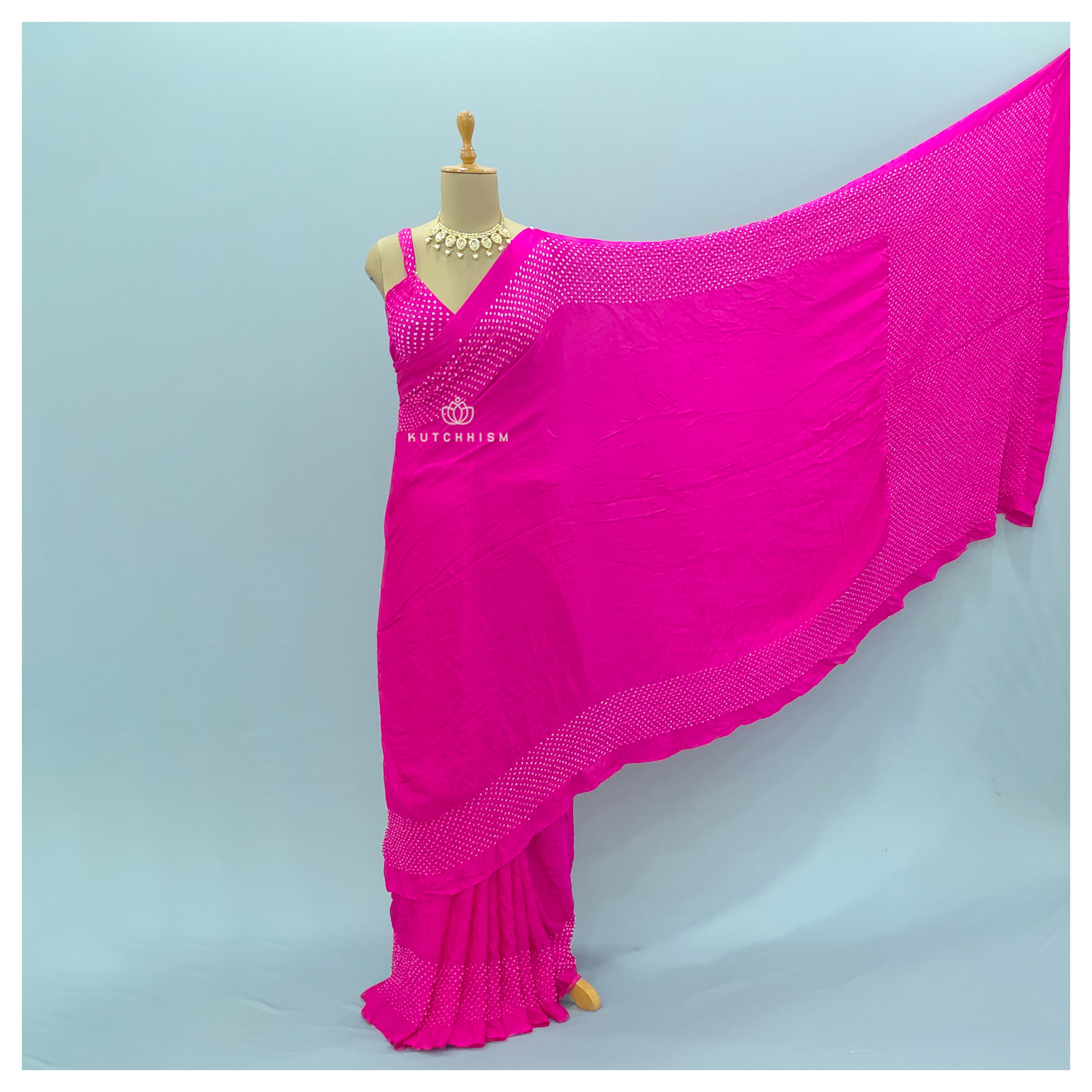 Pink Bandhani saree