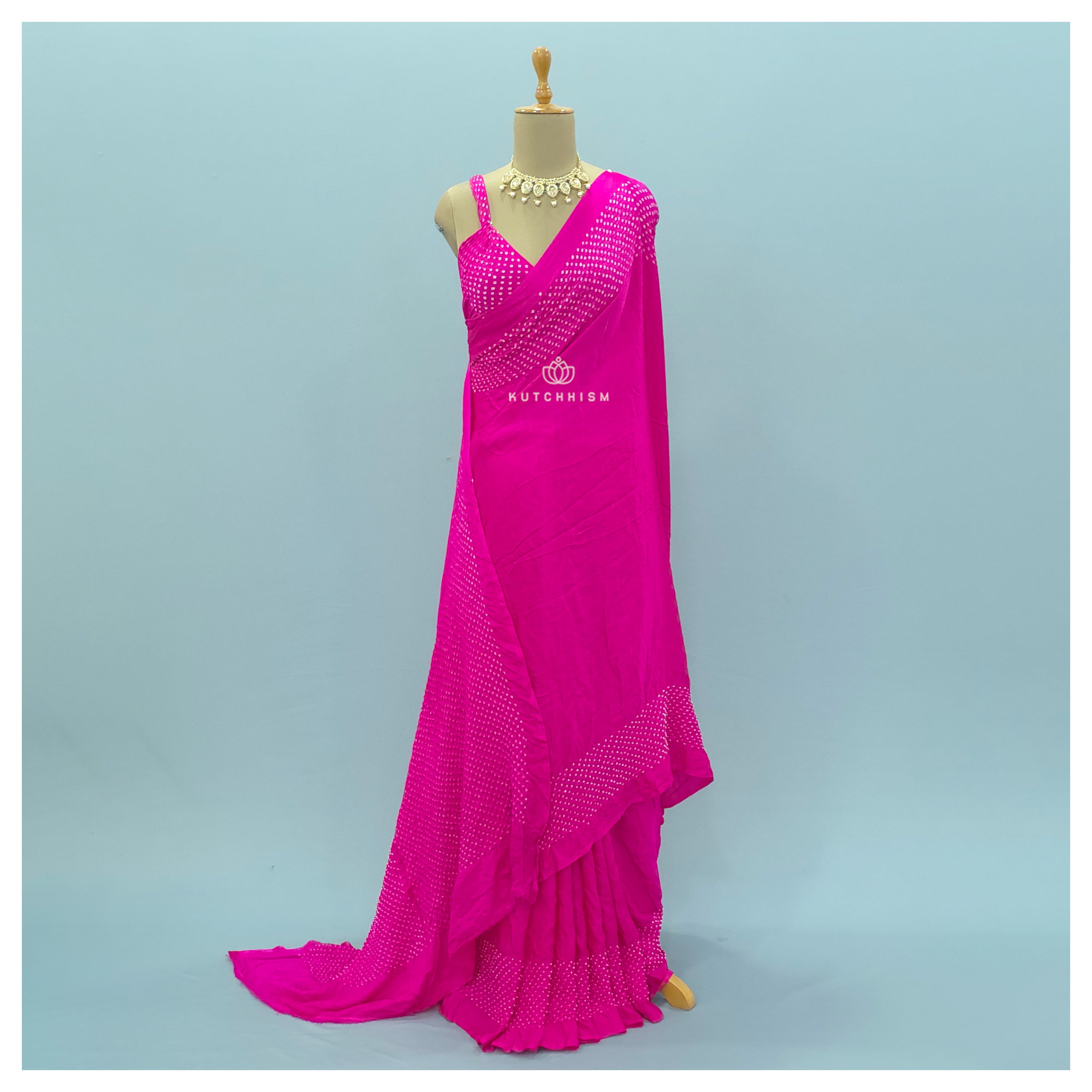 Pink Bandhani saree