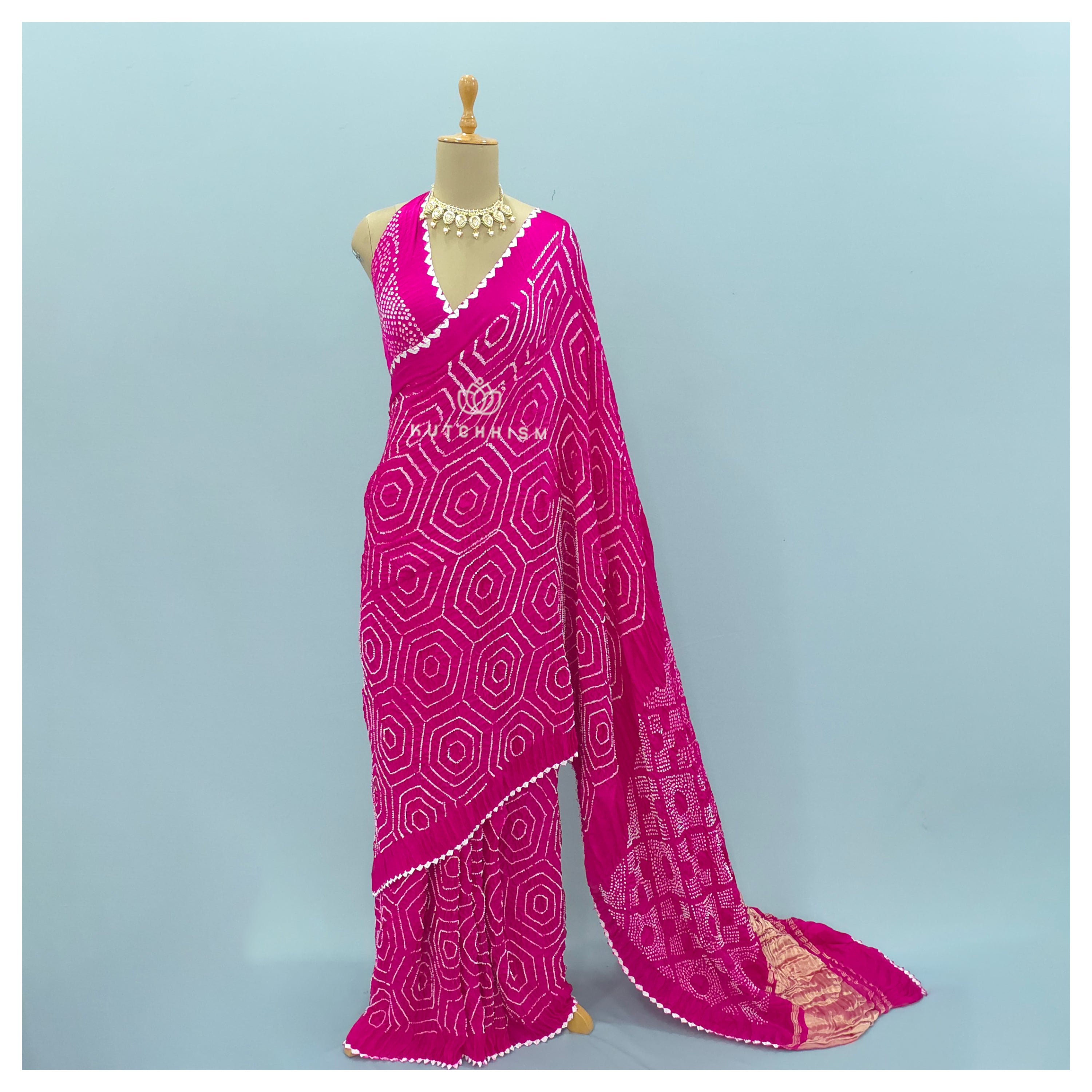 Pink Bandhani saree