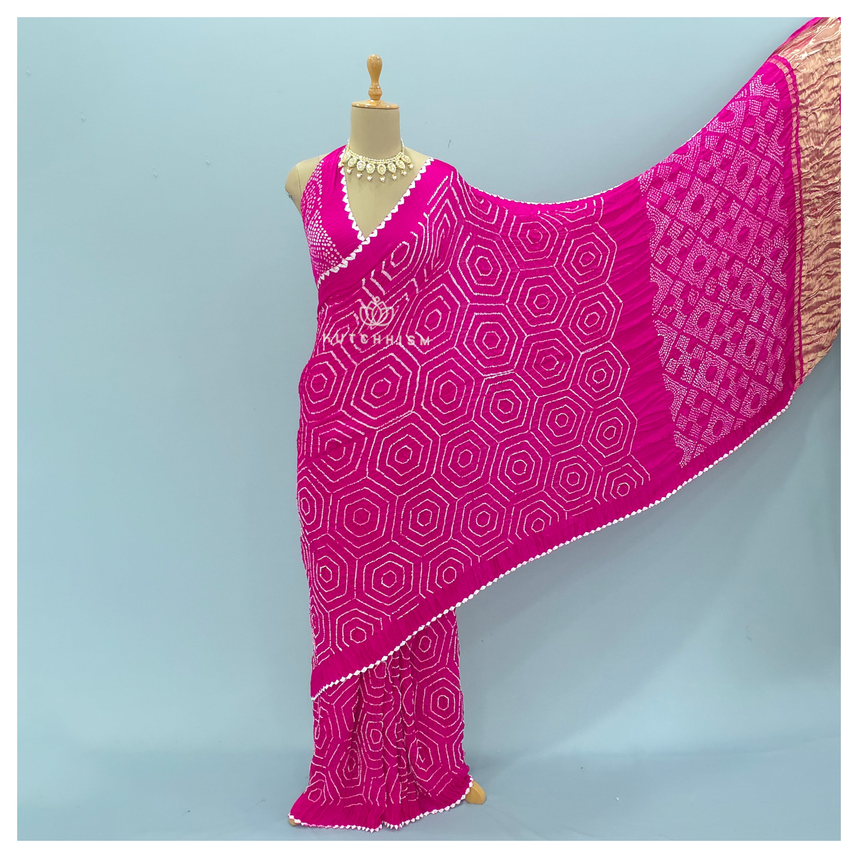 Pink Bandhani saree