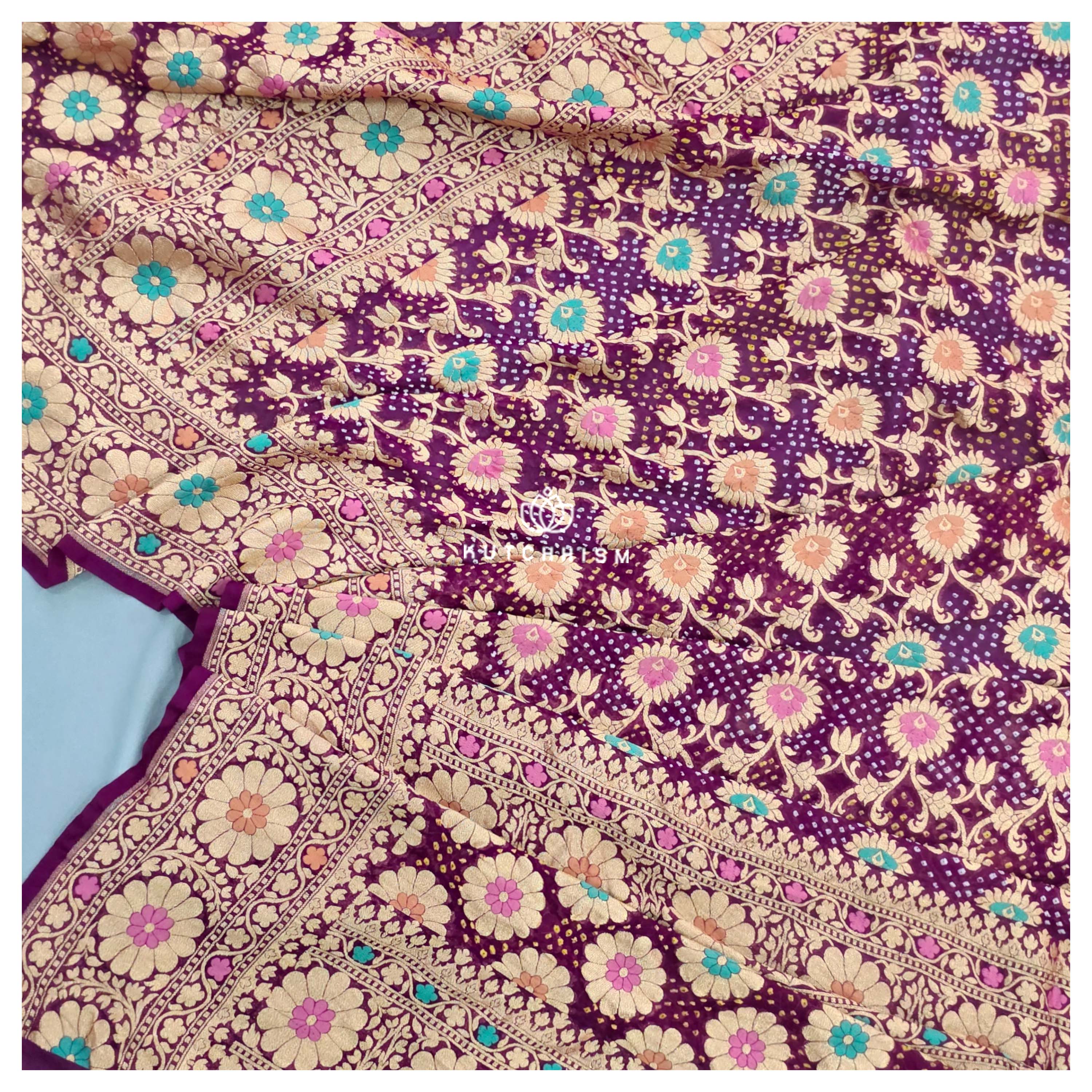 Wine Meenakari Bandhani Dupatta