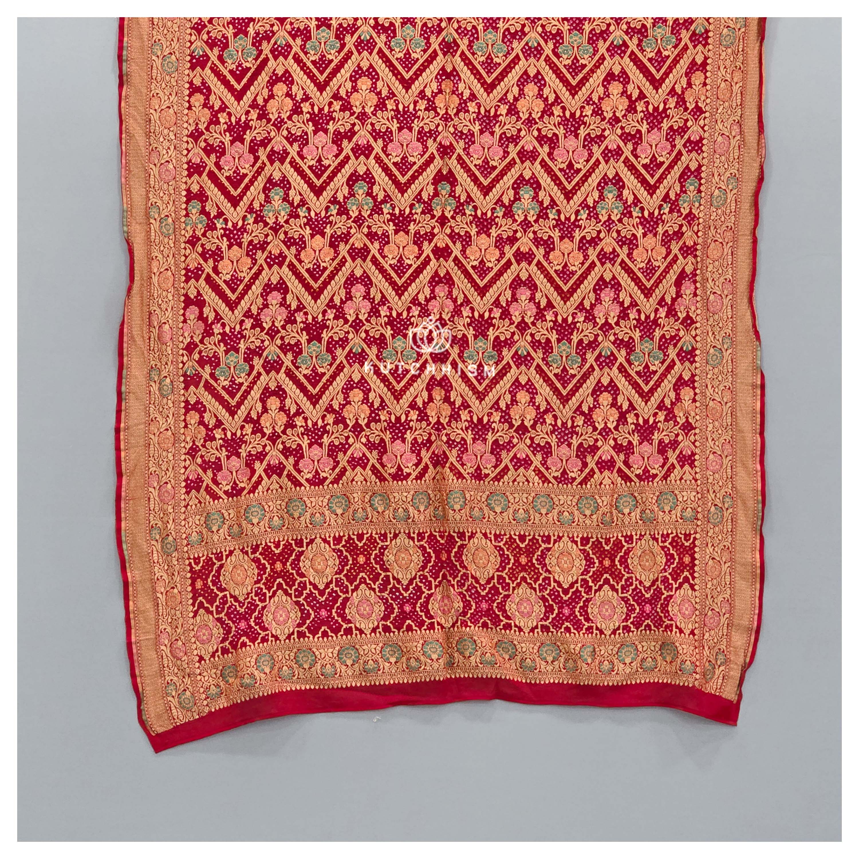 Red Meenakari Bandhani Dupatta