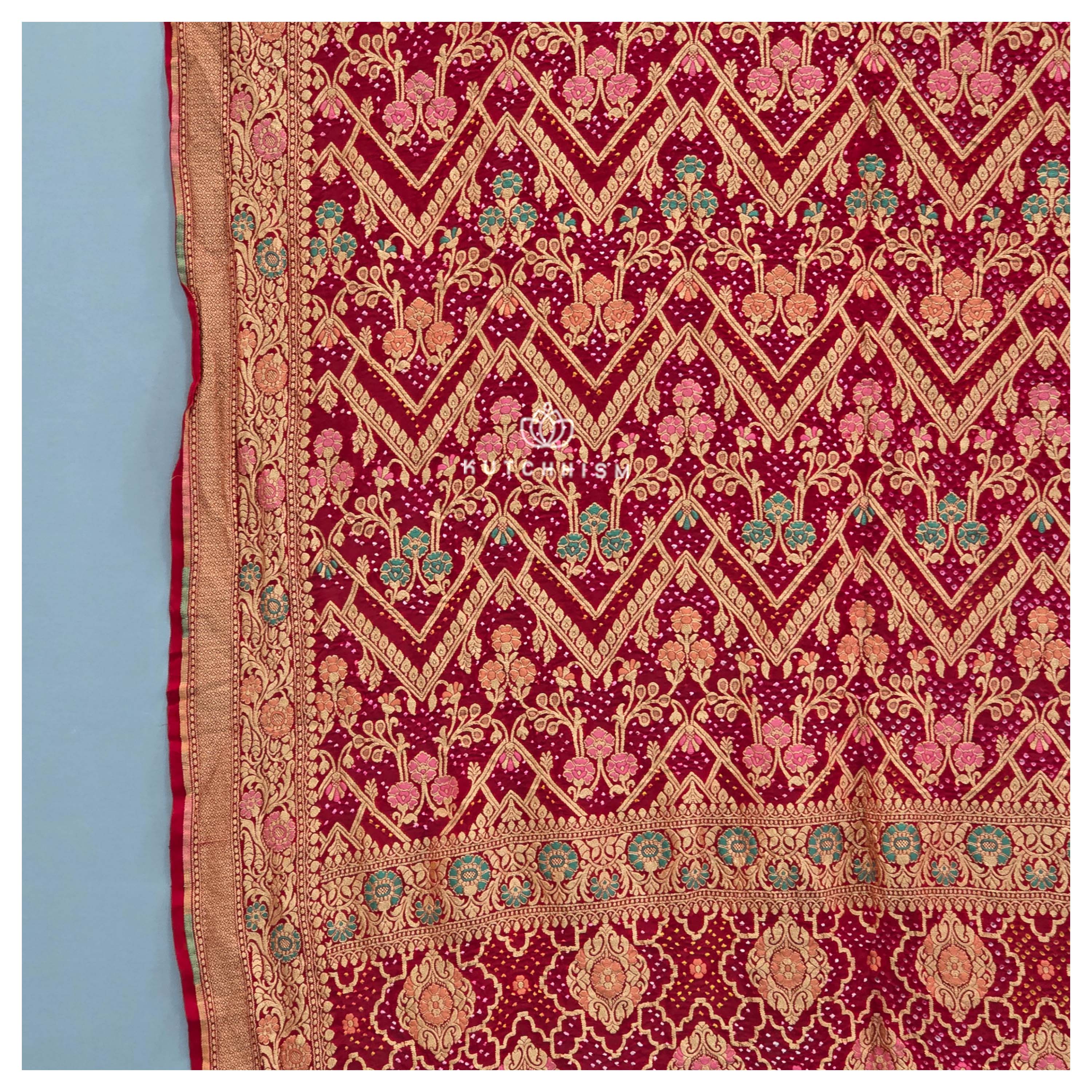 Red Meenakari Bandhani Dupatta
