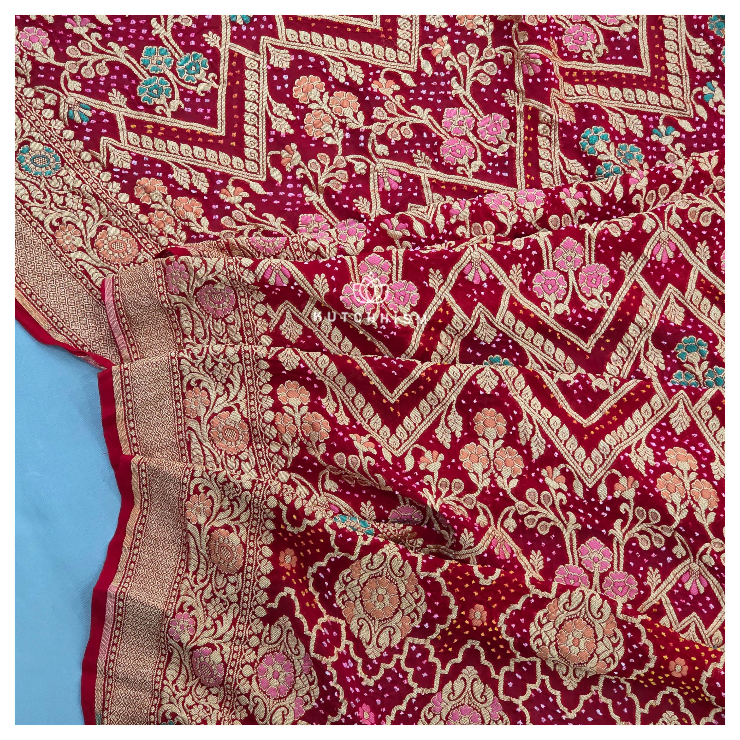 Red Meenakari Bandhani Dupatta