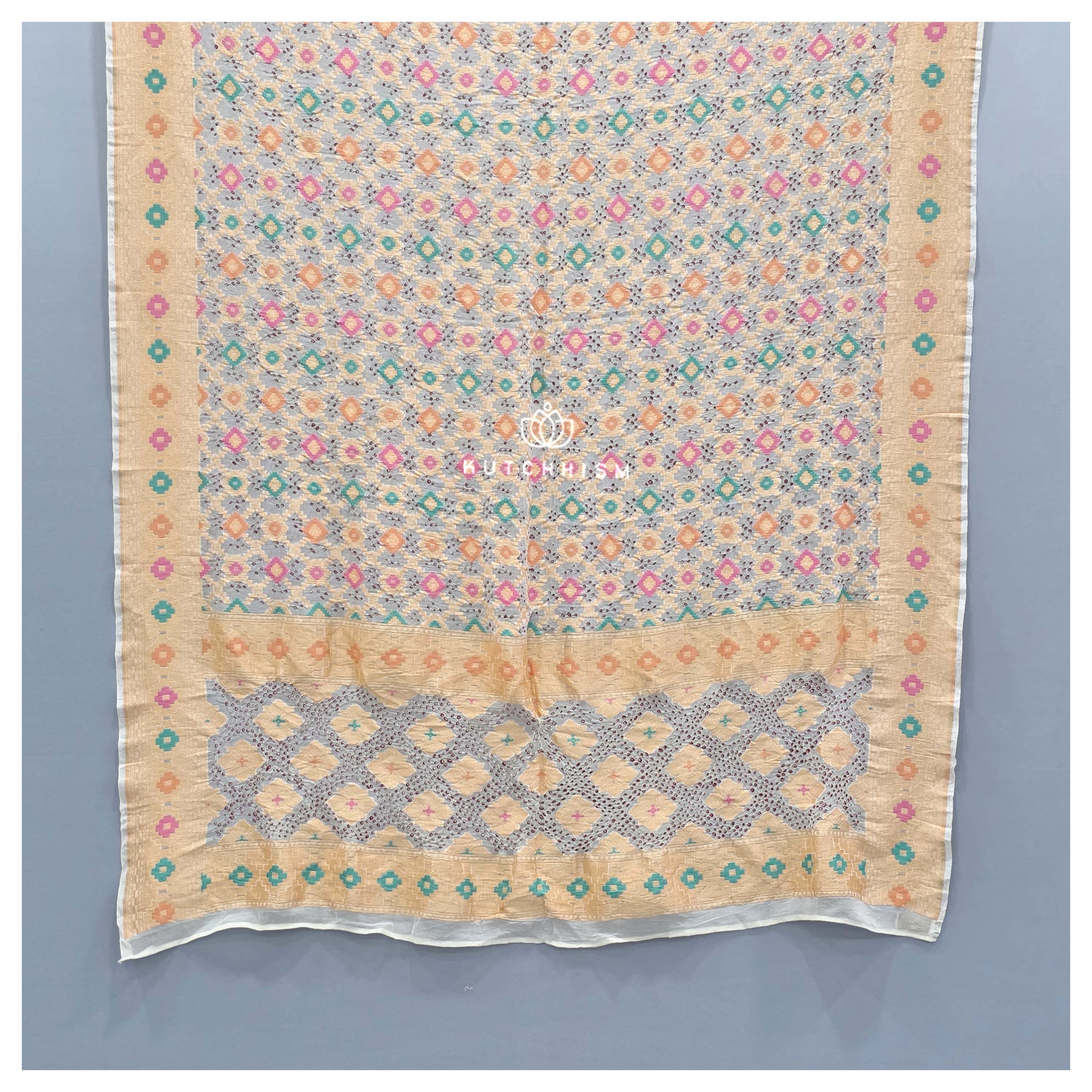 White Meenakari Bandhani Dupatta
