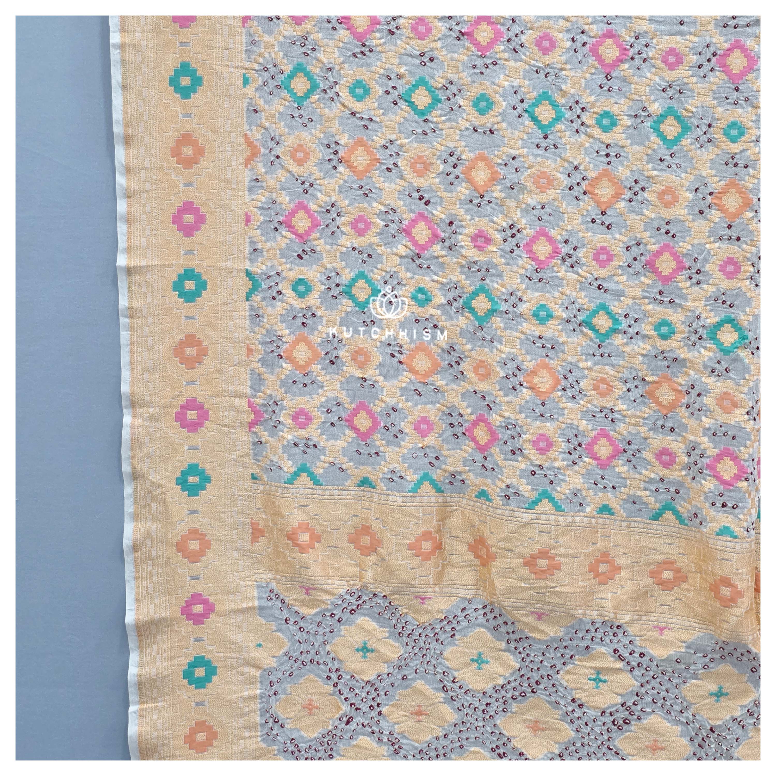 White Meenakari Bandhani Dupatta