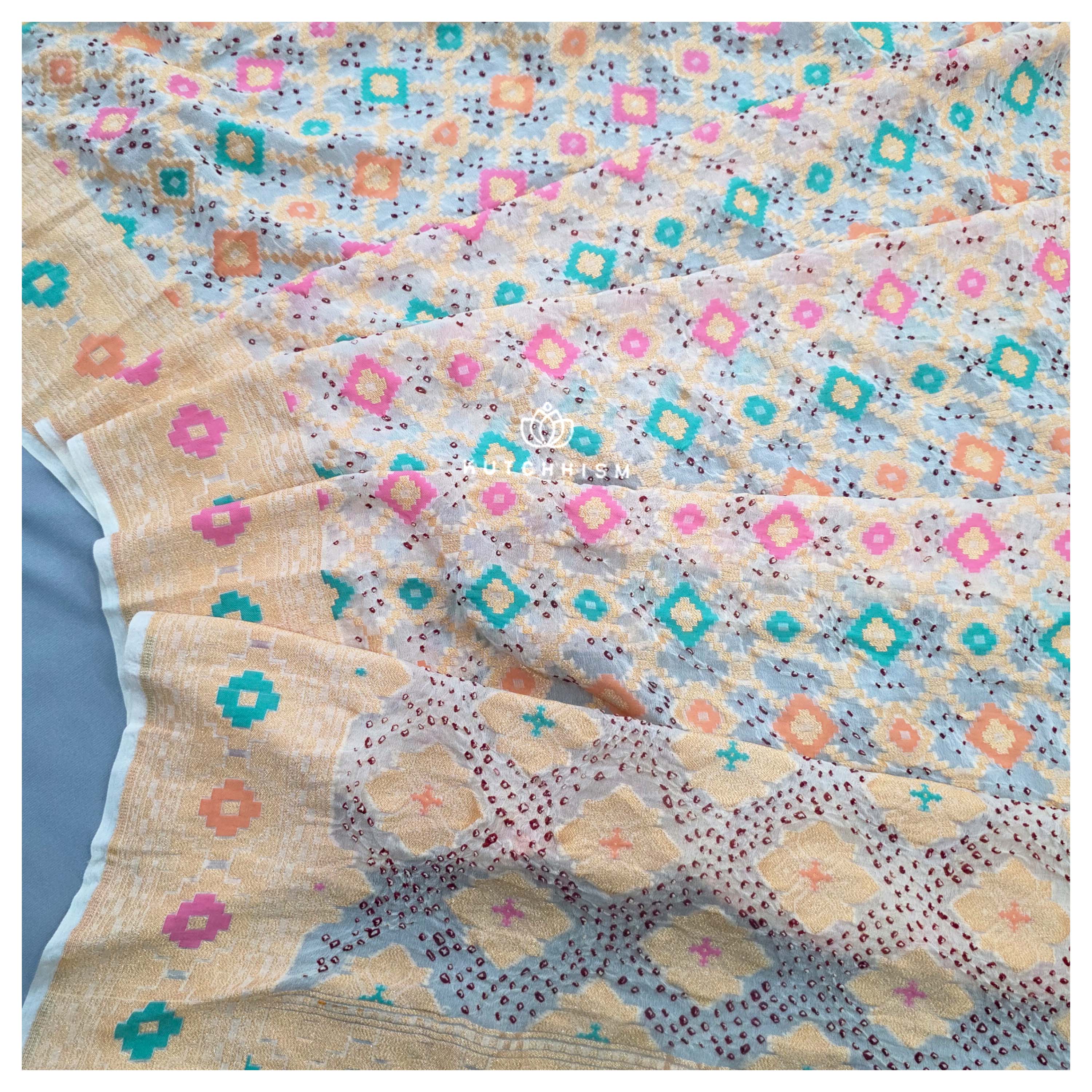 White Meenakari Bandhani Dupatta