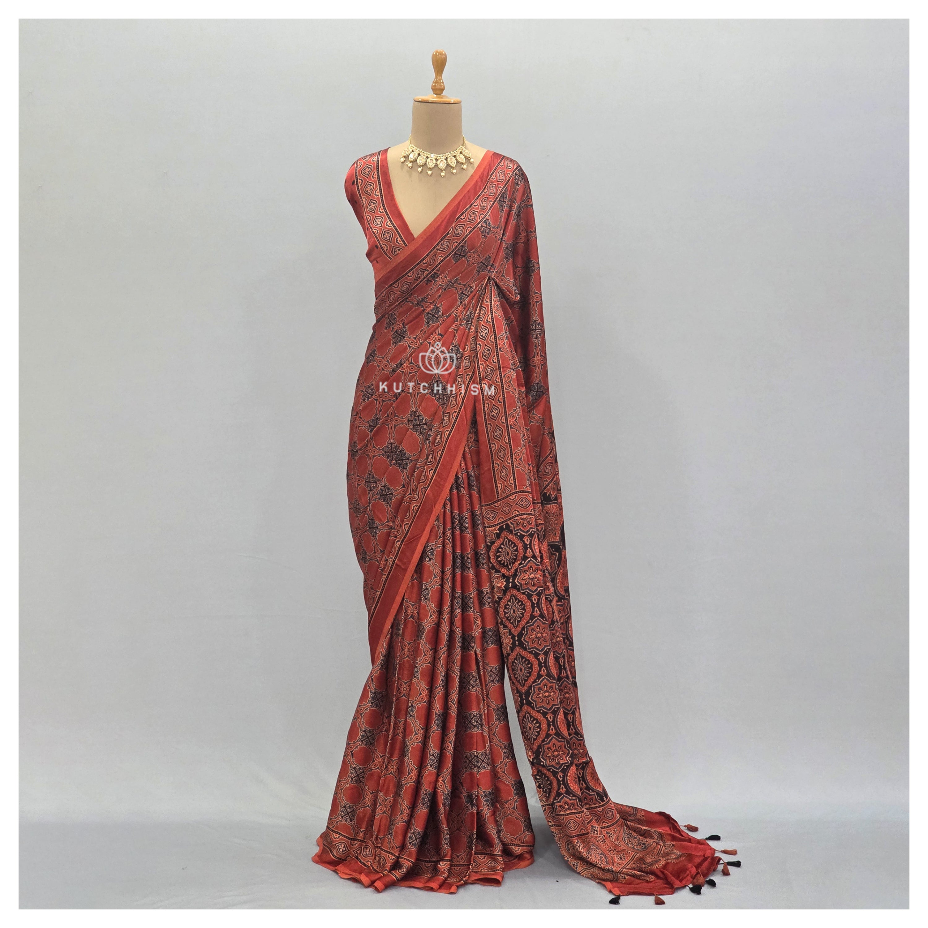 Red Ajrakh saree