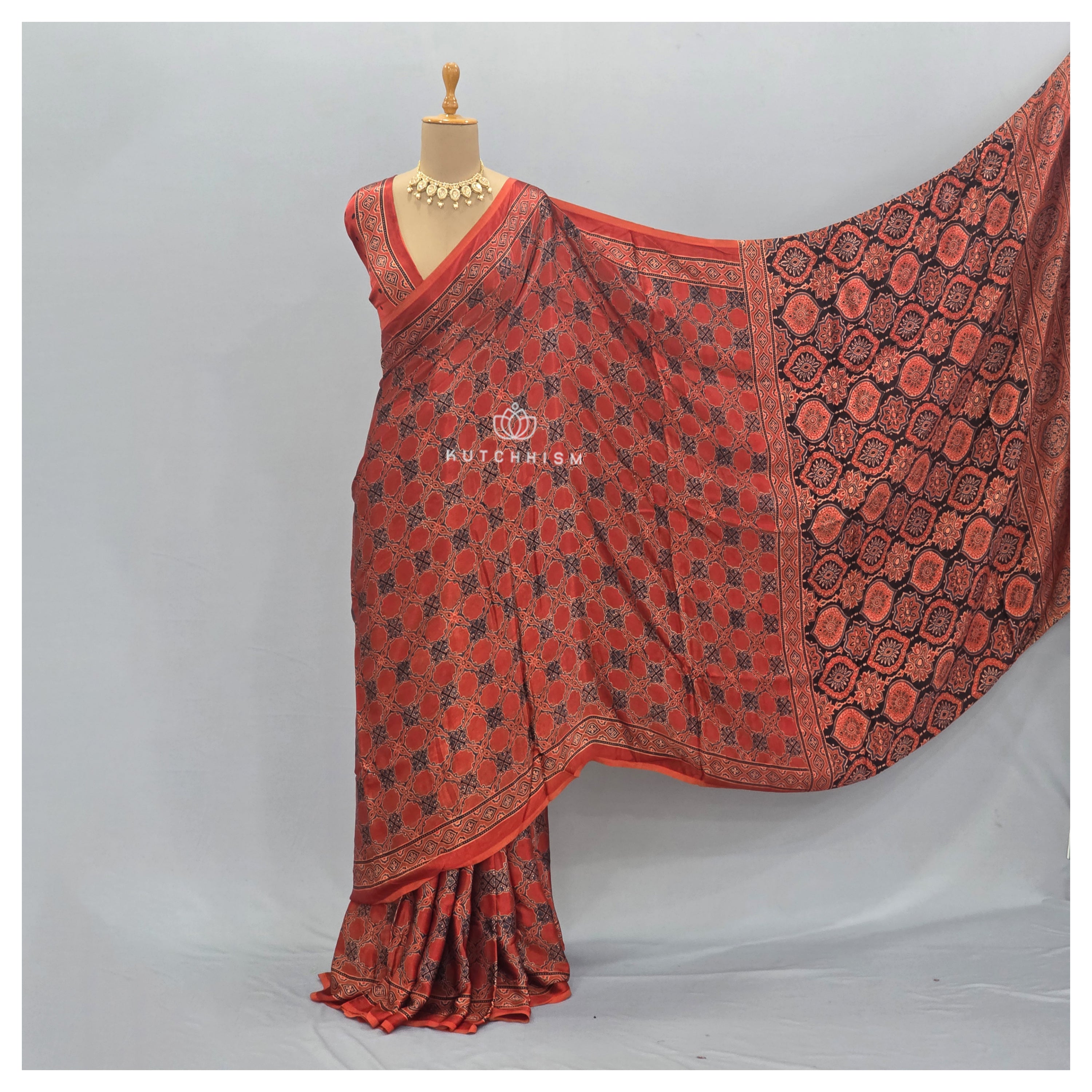 Red Ajrakh saree