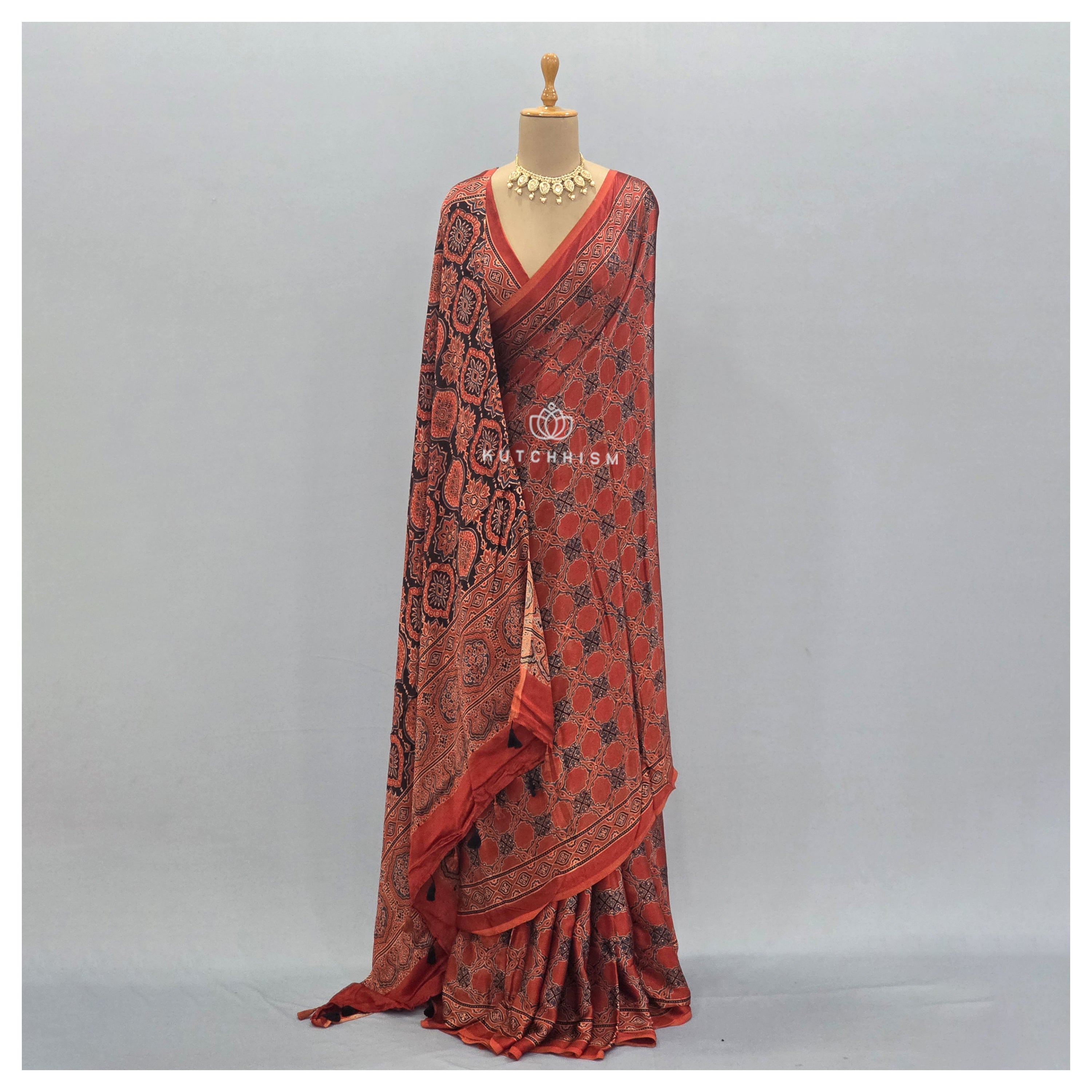 Red Ajrakh saree