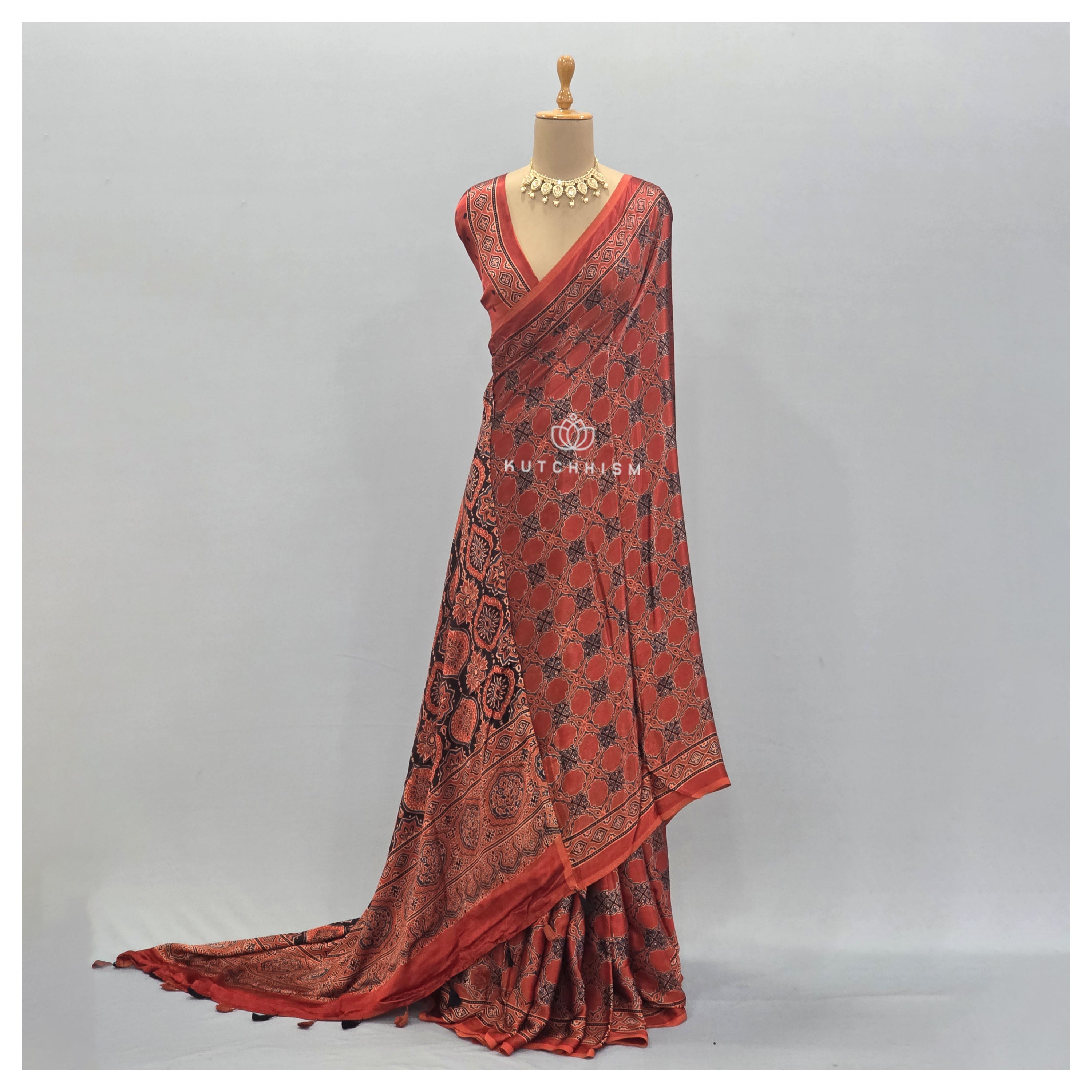 Red Ajrakh saree
