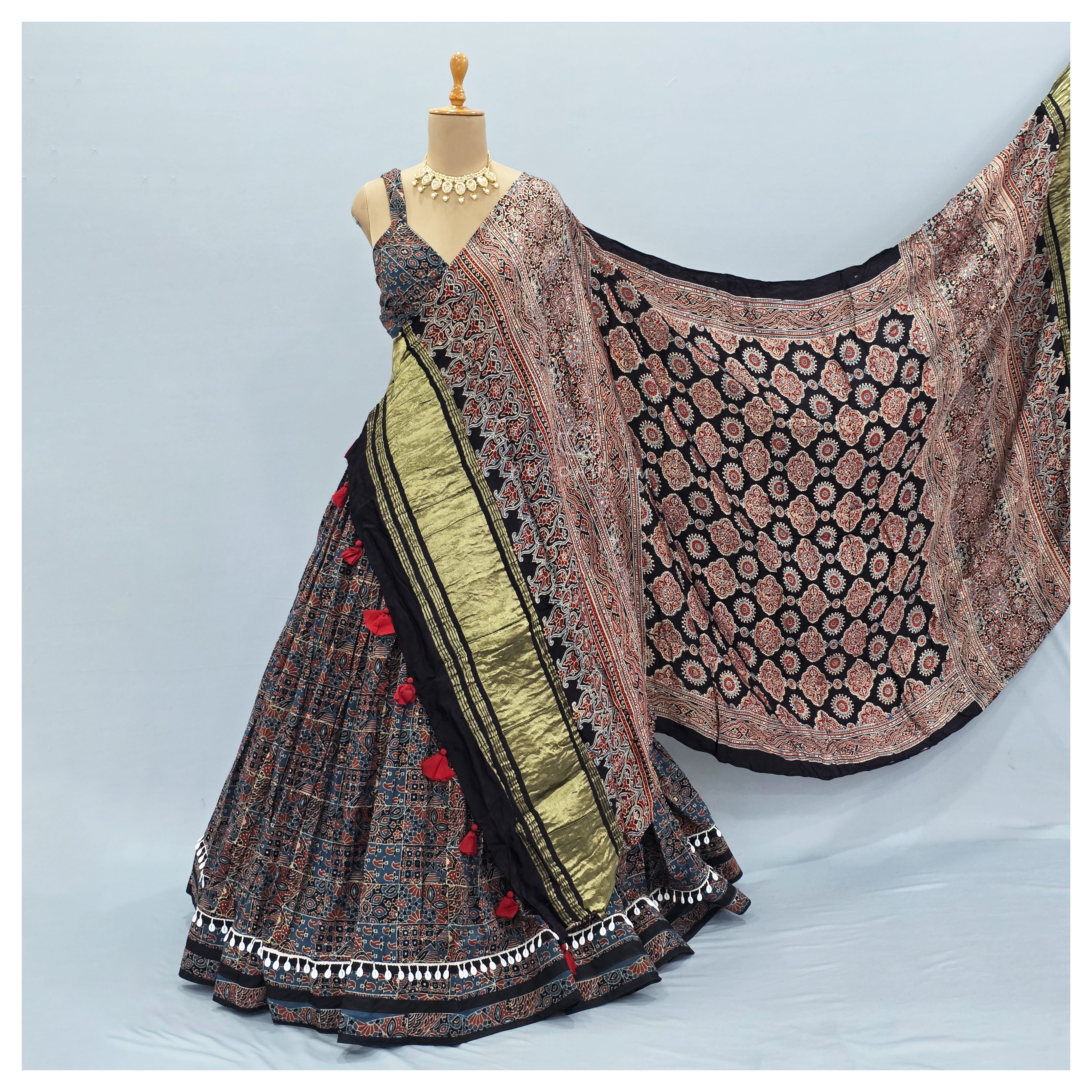 Blue ajrakh lehenga