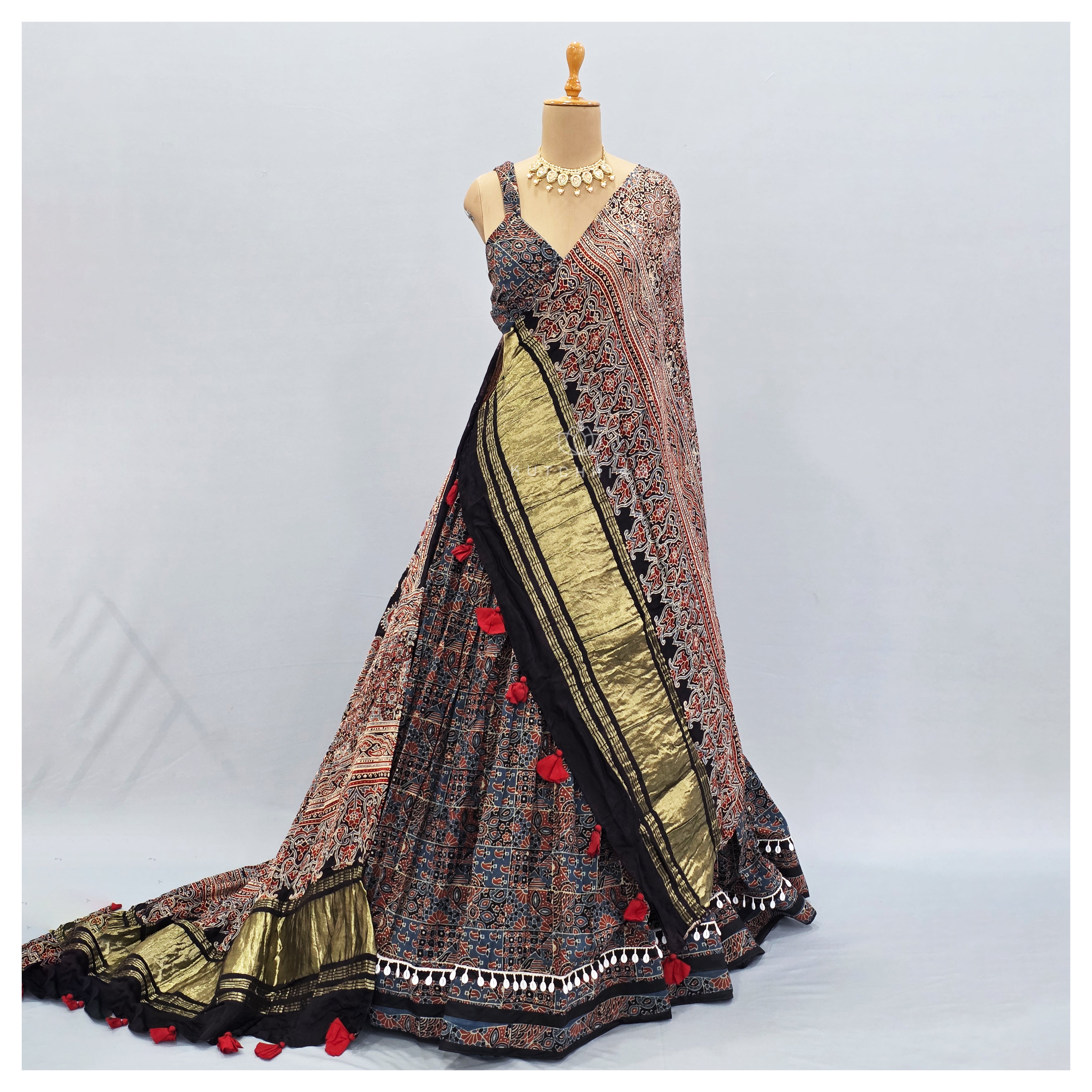 Blue ajrakh lehenga