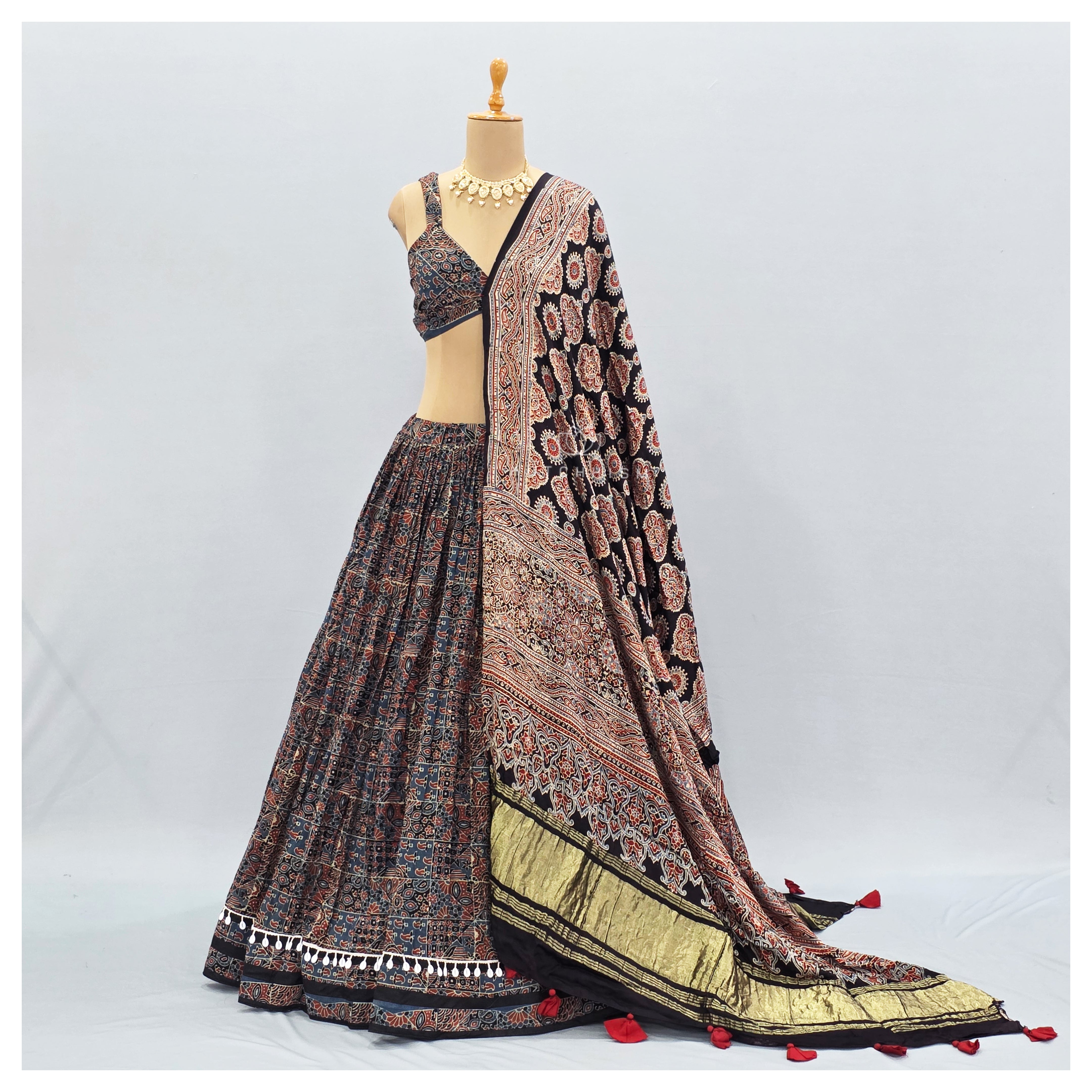 Blue ajrakh lehenga