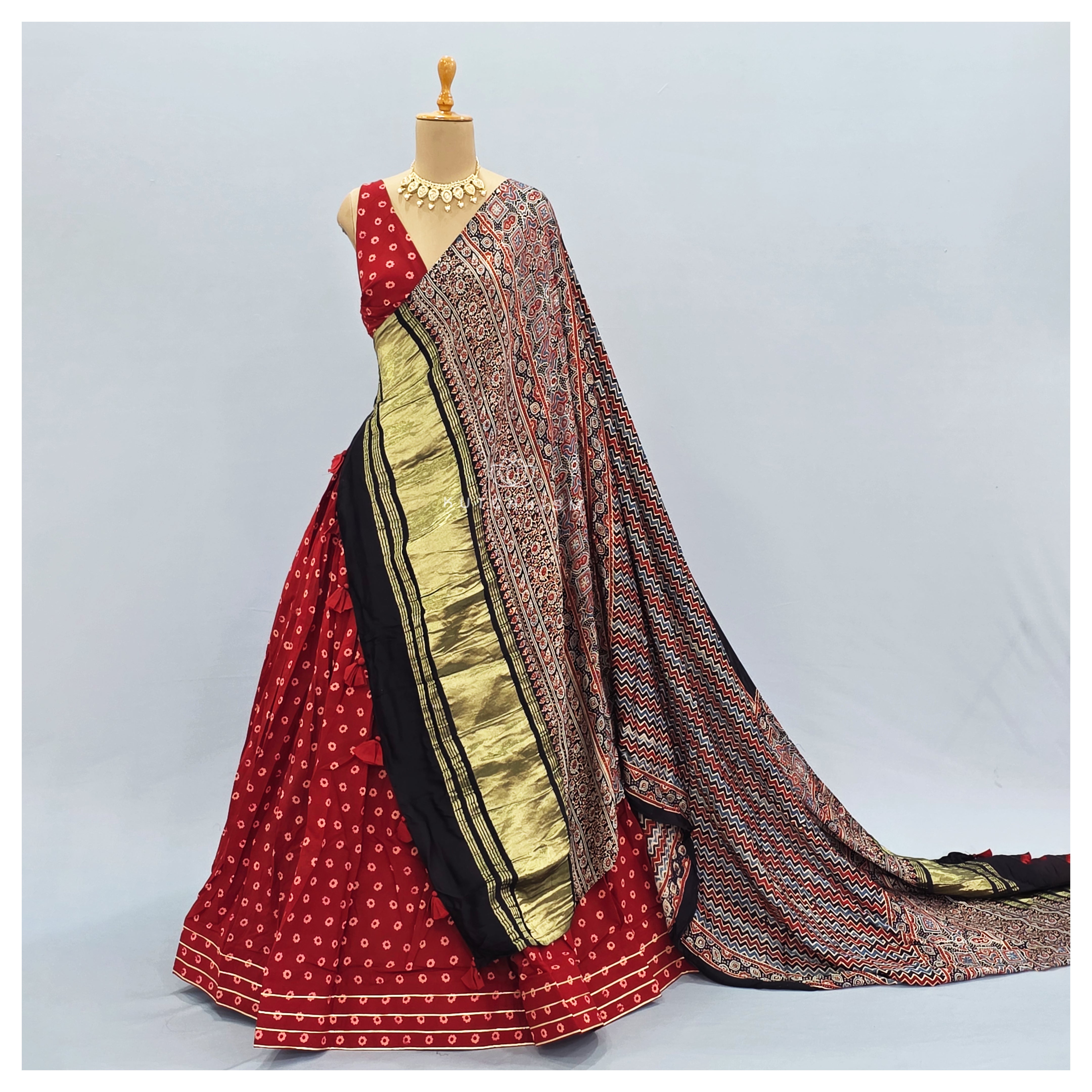 Red ajrakh lehenga