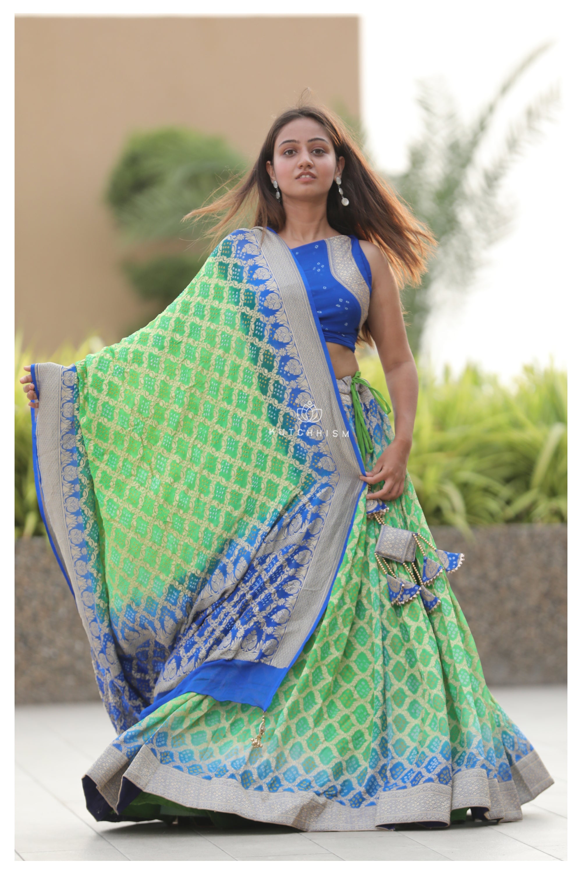 Blue Green Shaded Lehenga