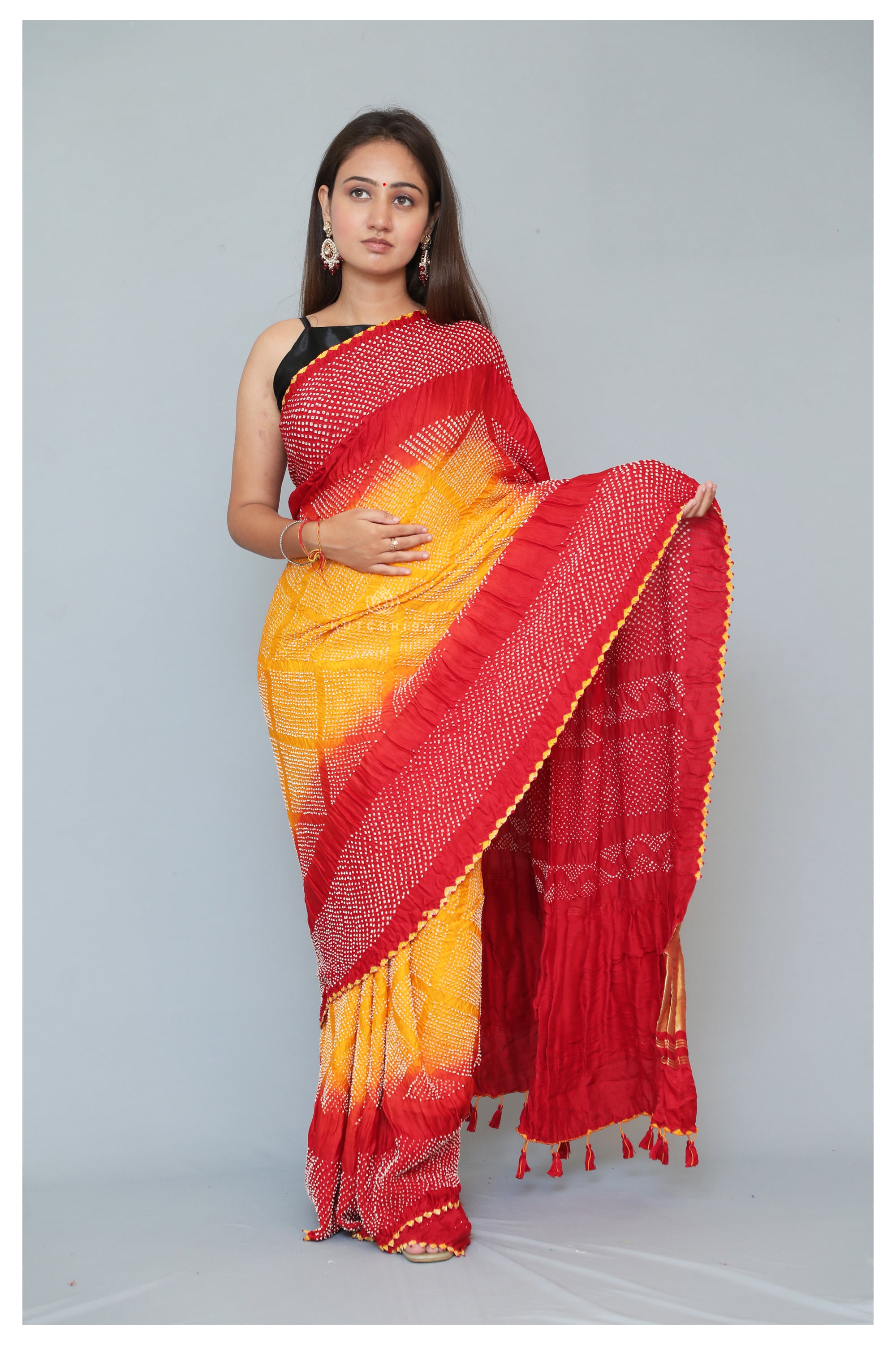 Red and Yellow  Gaji Saree