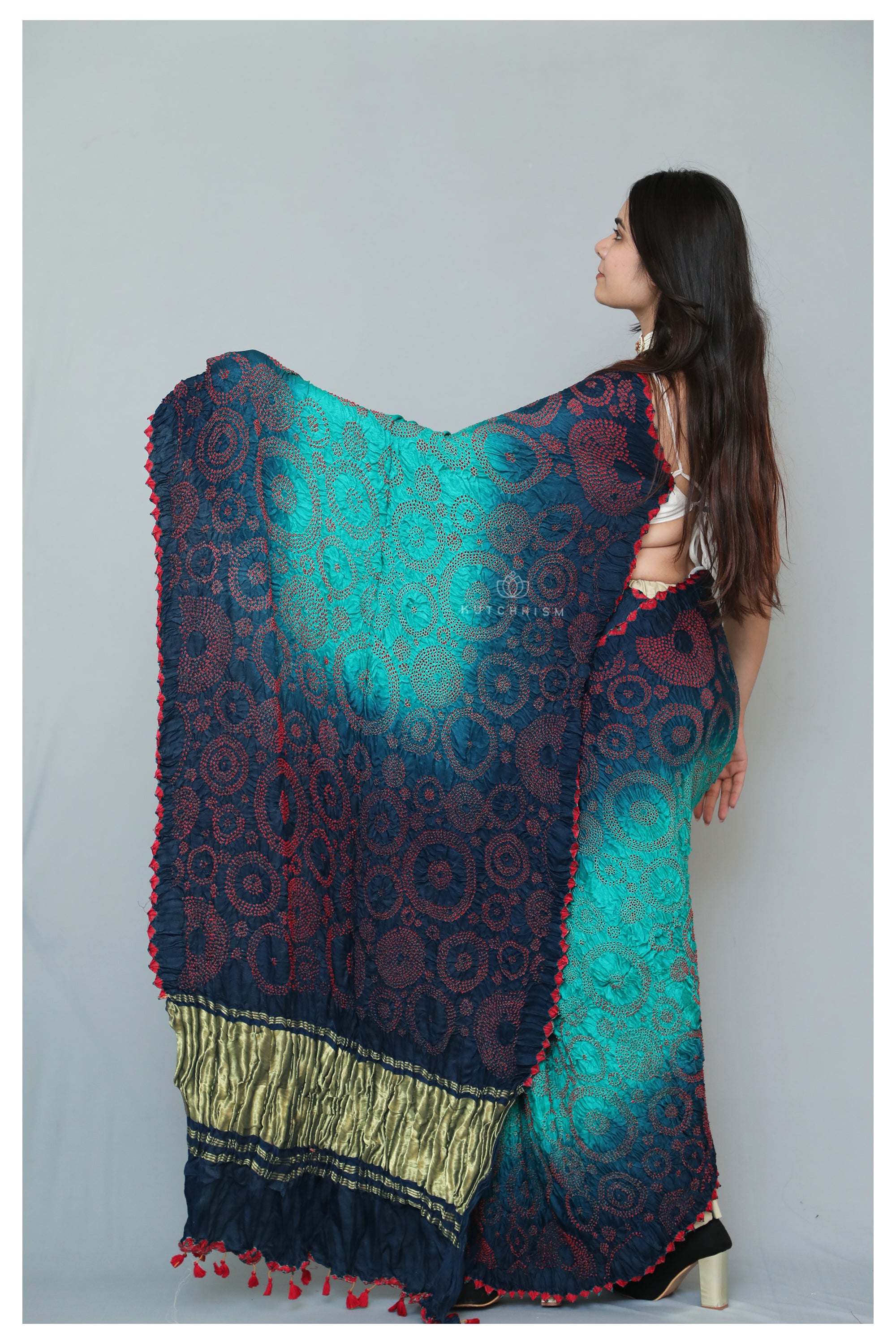 Blue Shaded Bandhani saree