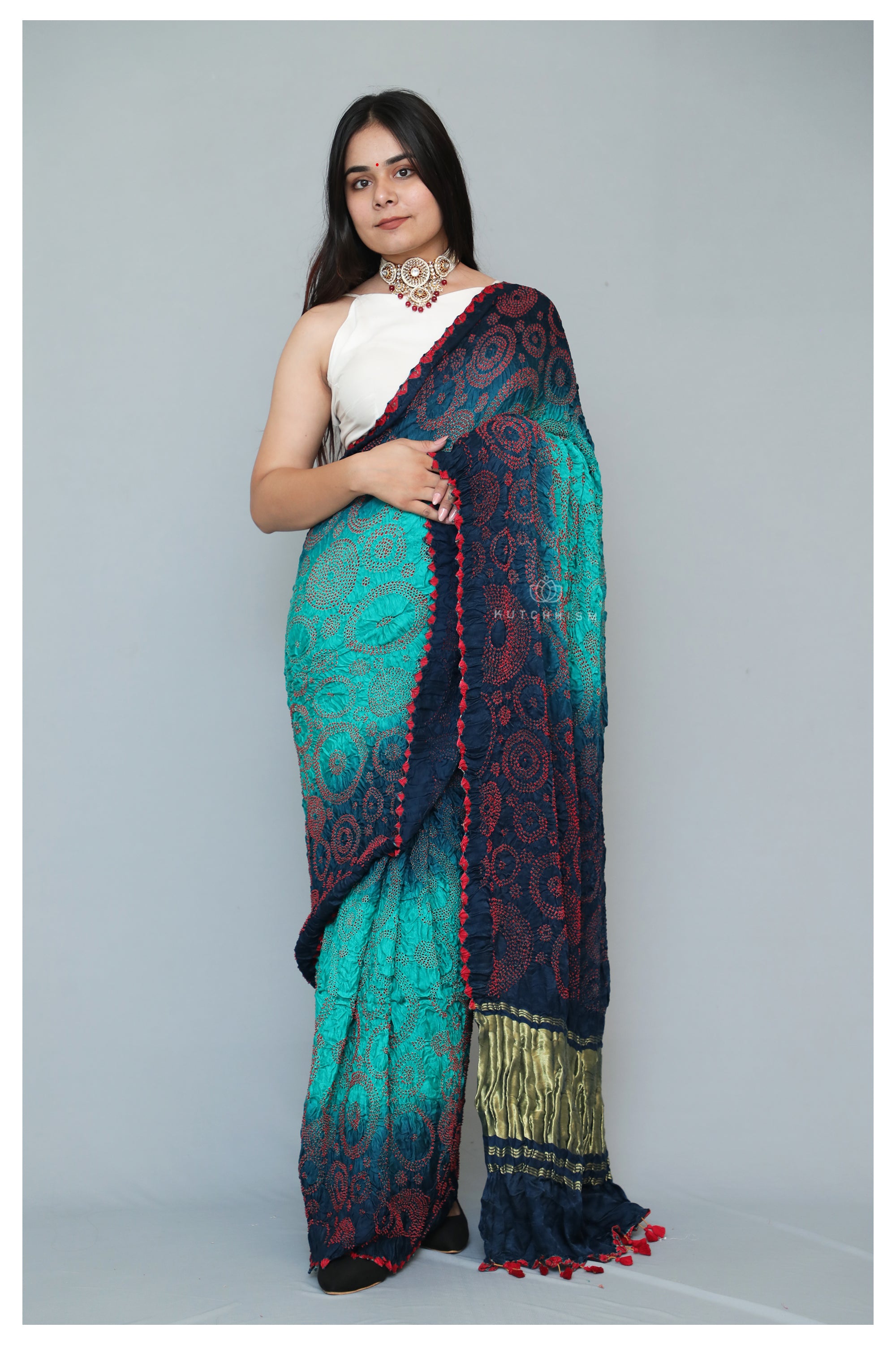 Blue Shaded Bandhani saree