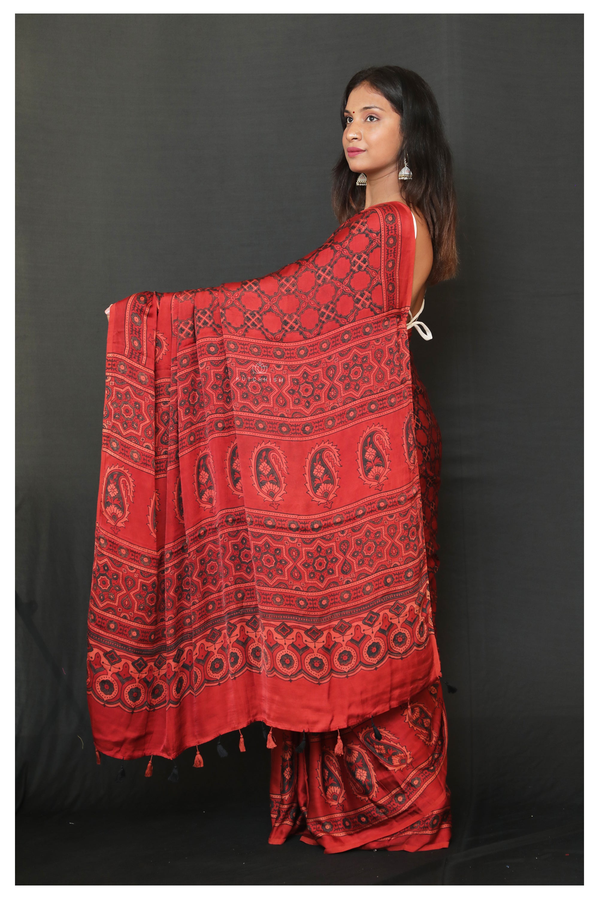 Red Ajrakh saree