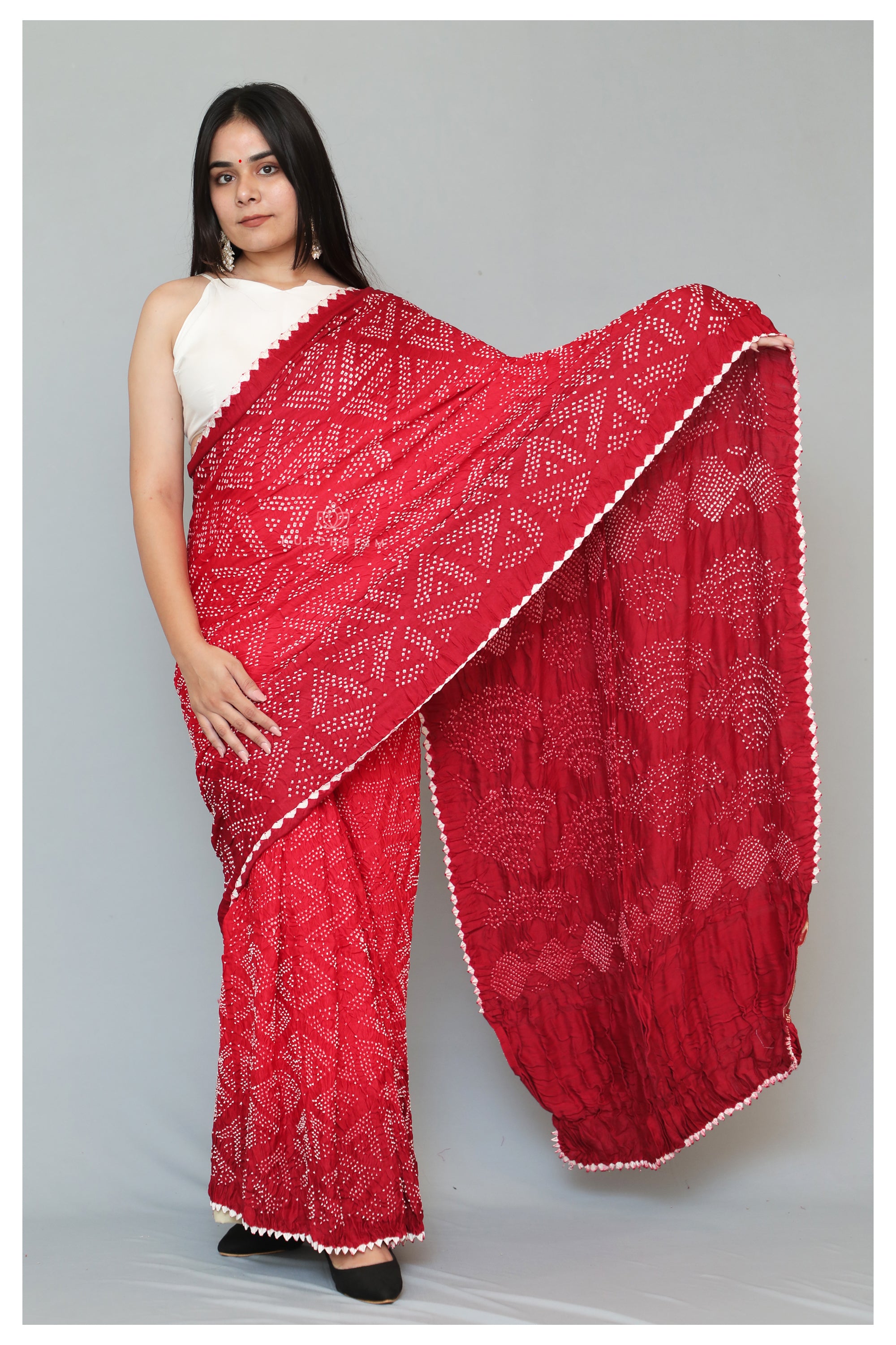 Red & Dark Orange Shaded  Bandhani saree