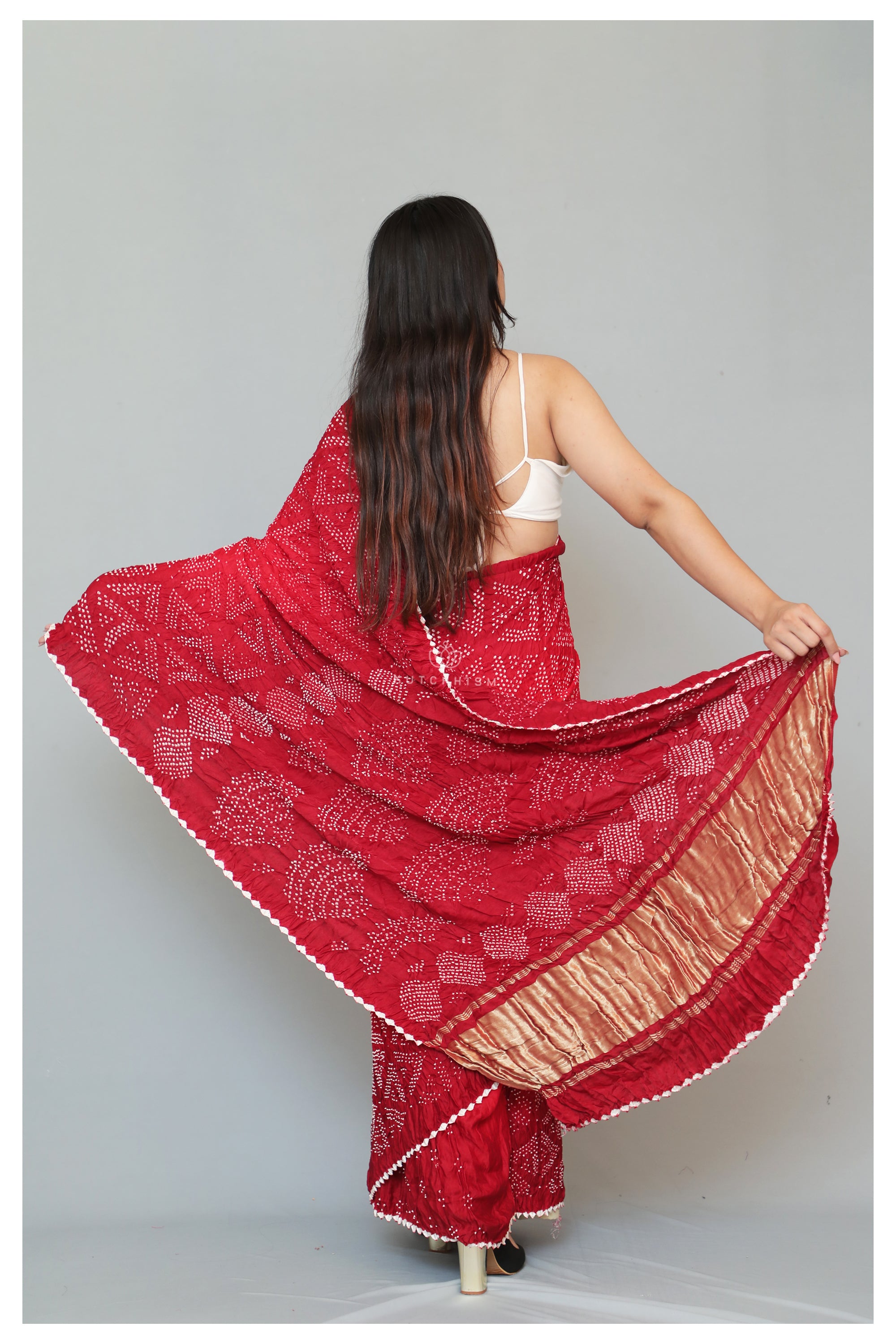 Red & Dark Orange Shaded  Bandhani saree