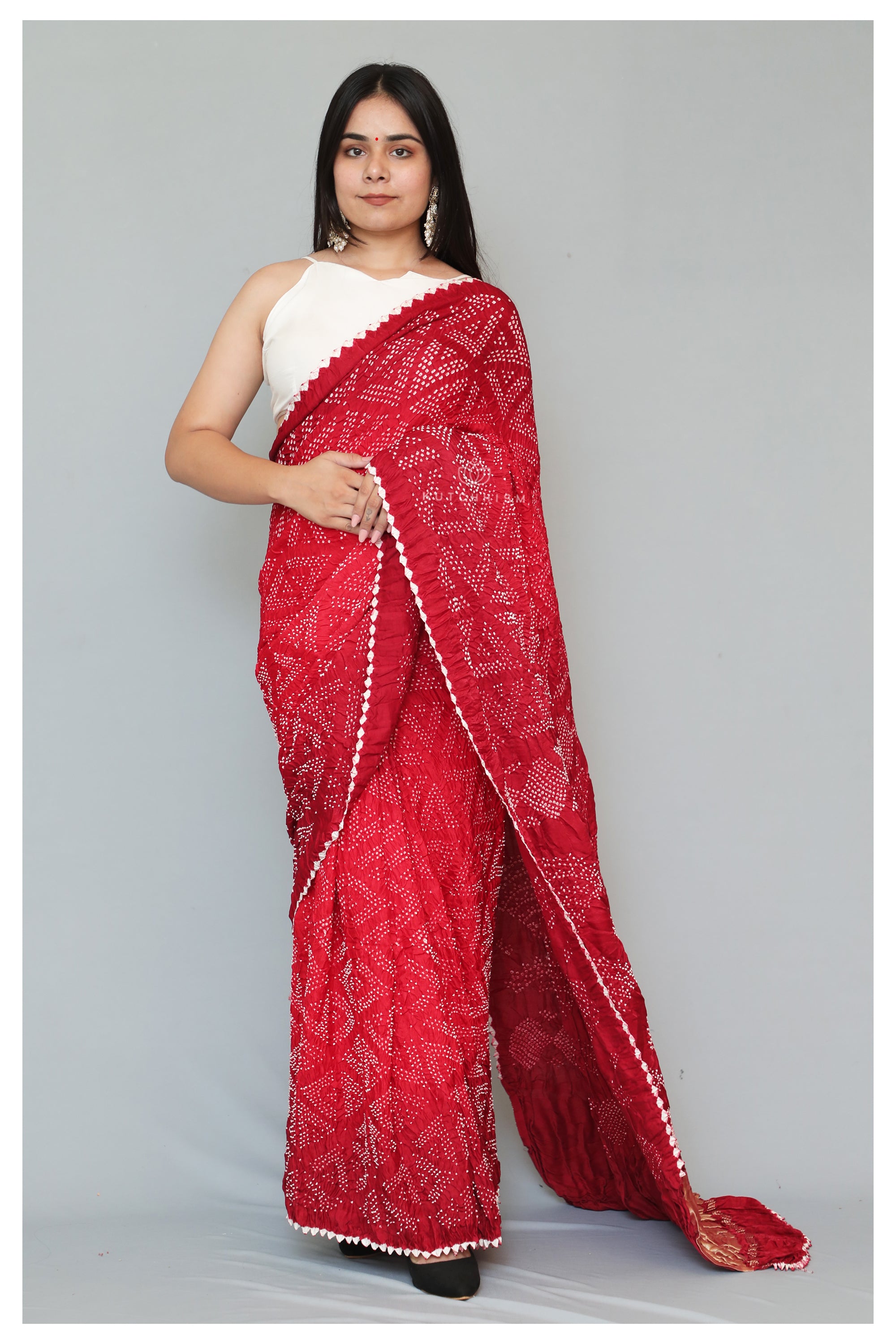 Red & Dark Orange Shaded  Bandhani saree