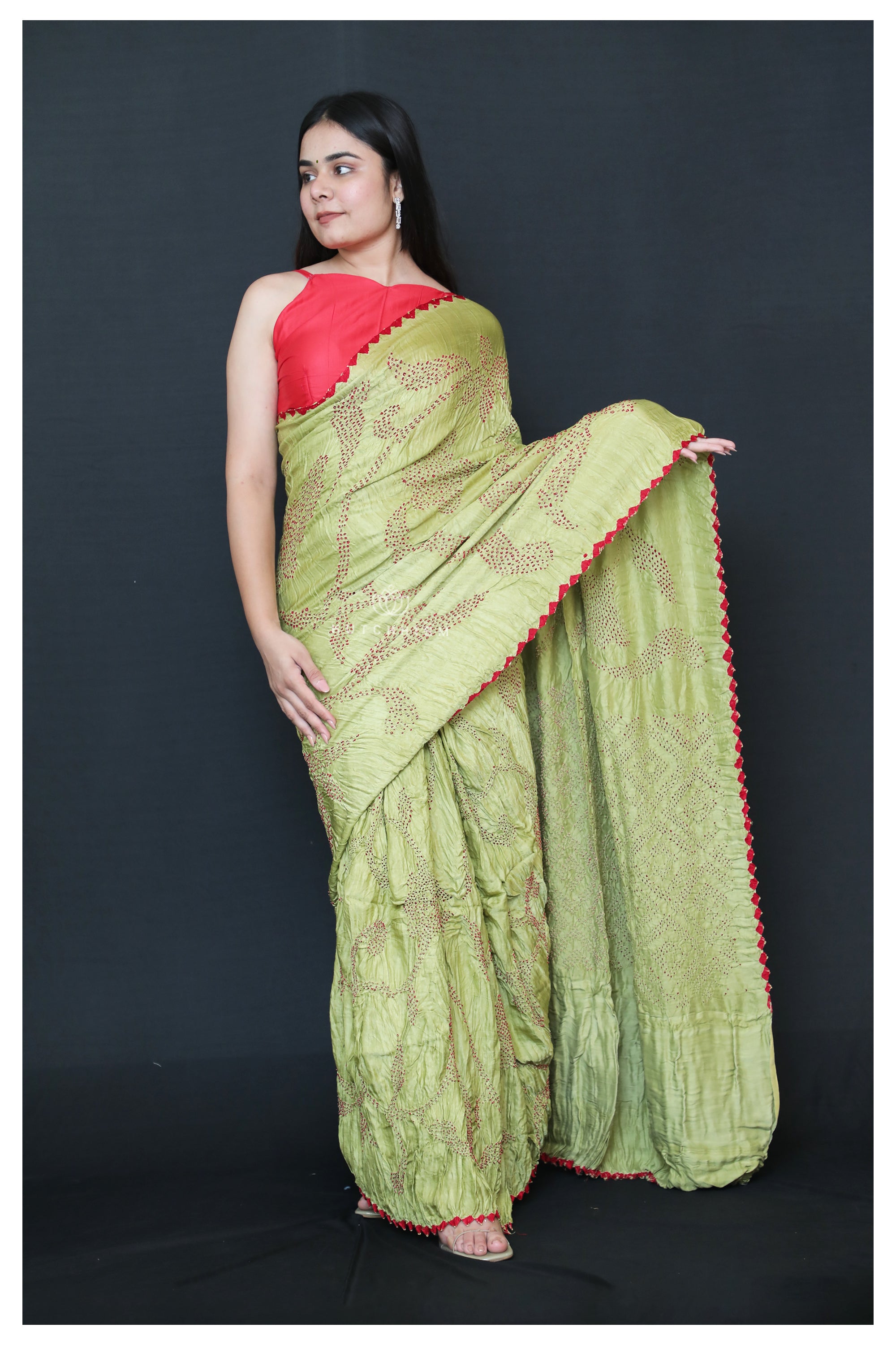 Pastel Green Bandhani saree