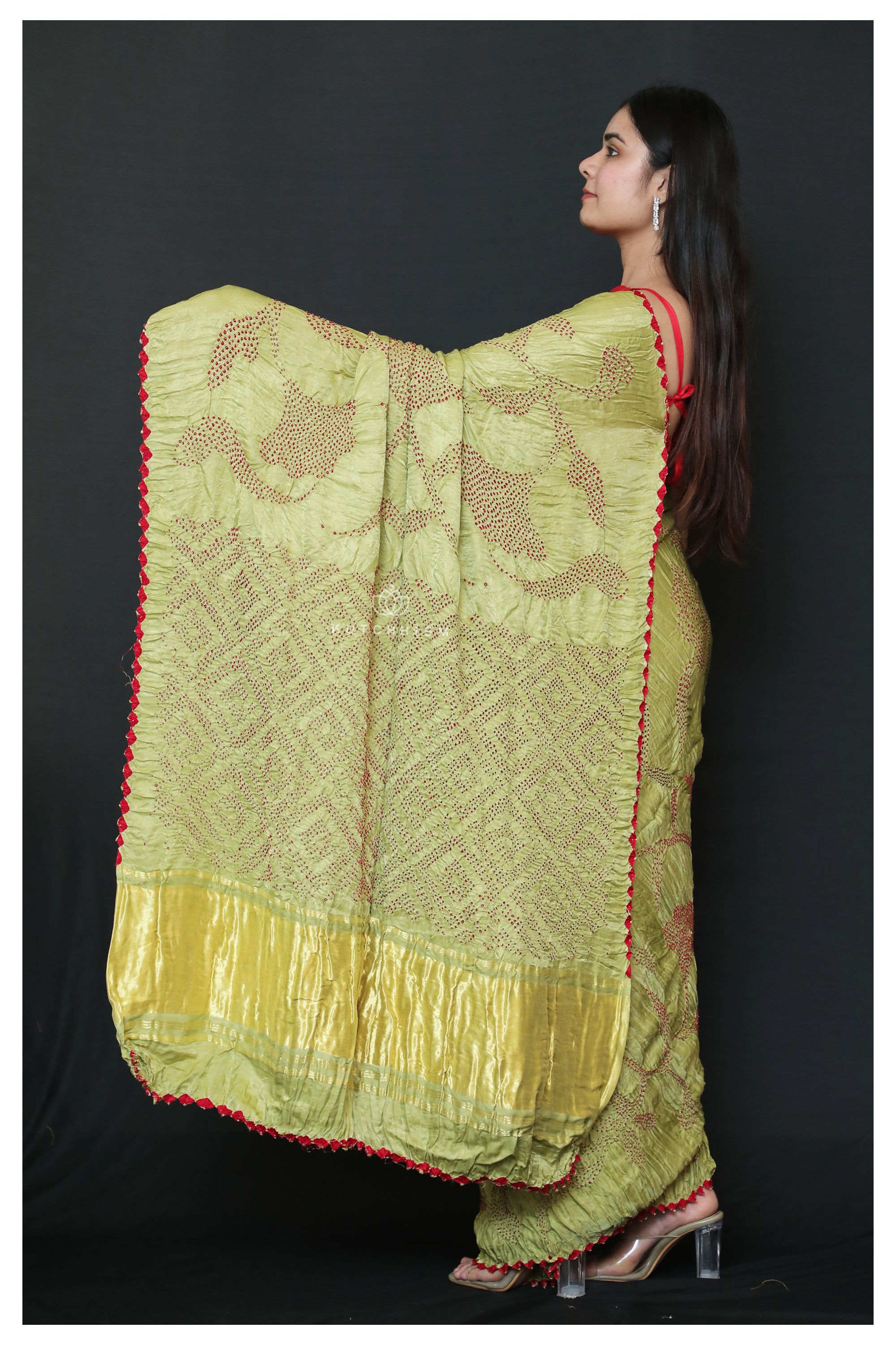 Pastel Green Bandhani saree