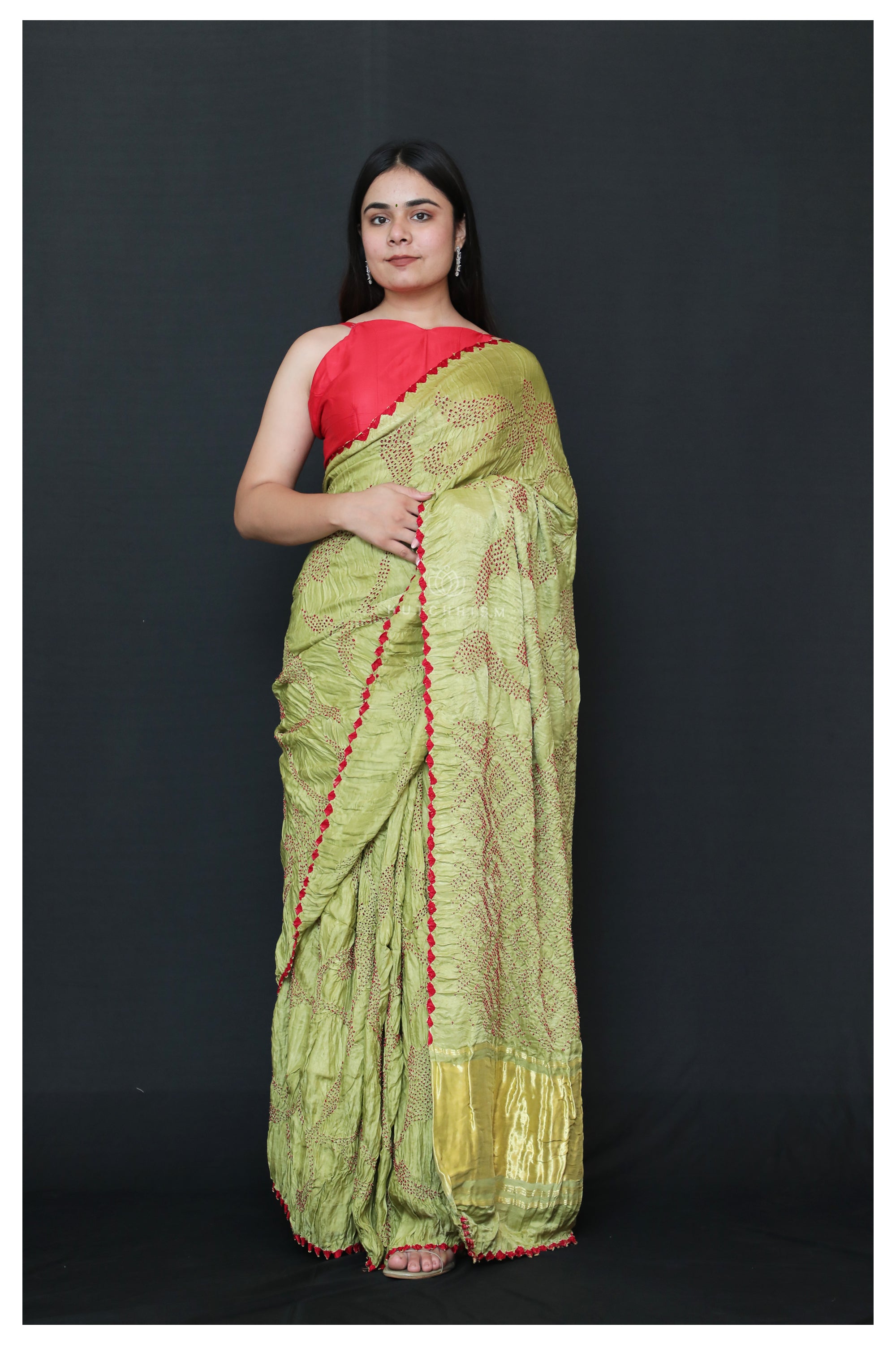 Pastel Green Bandhani saree