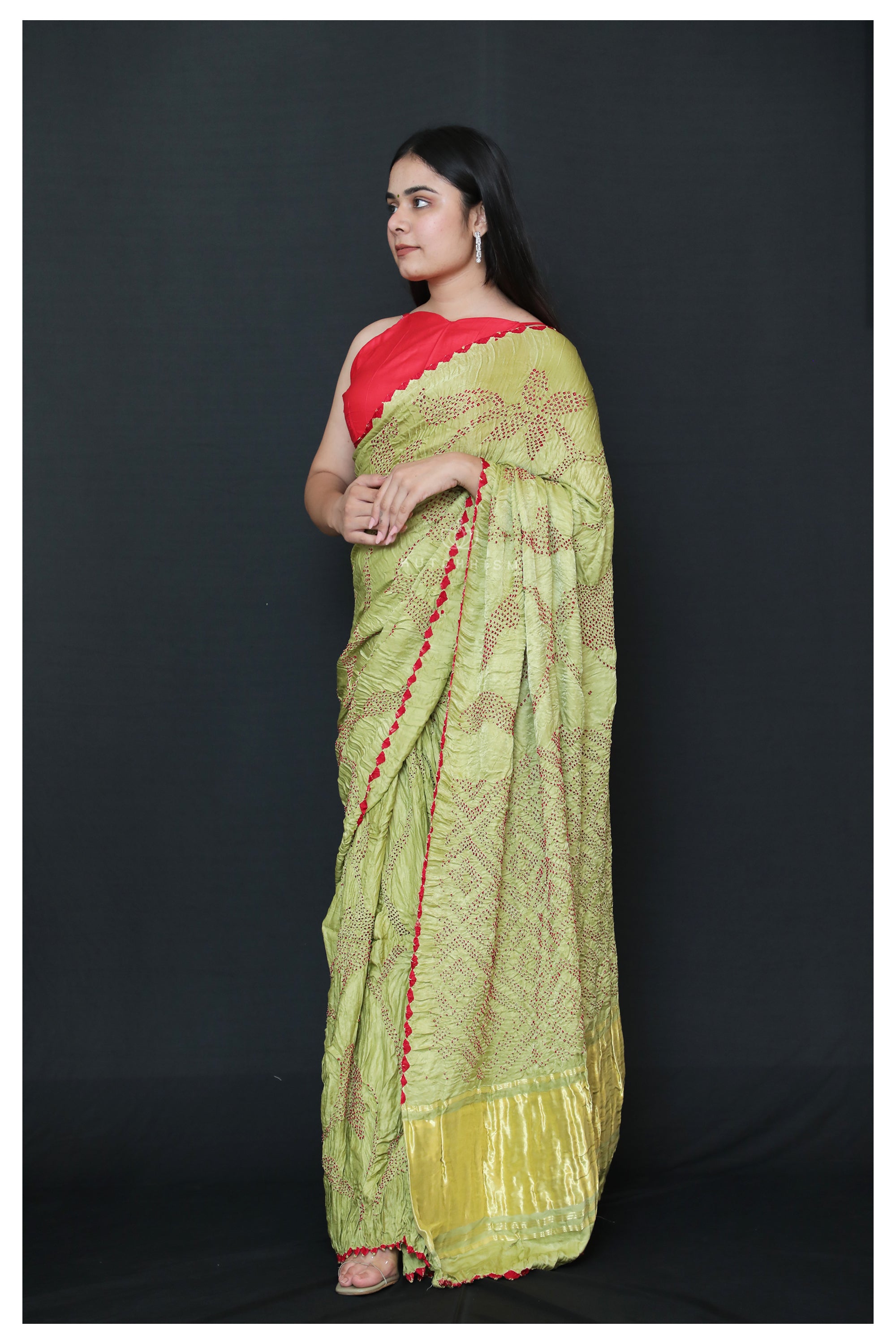 Pastel Green Bandhani saree