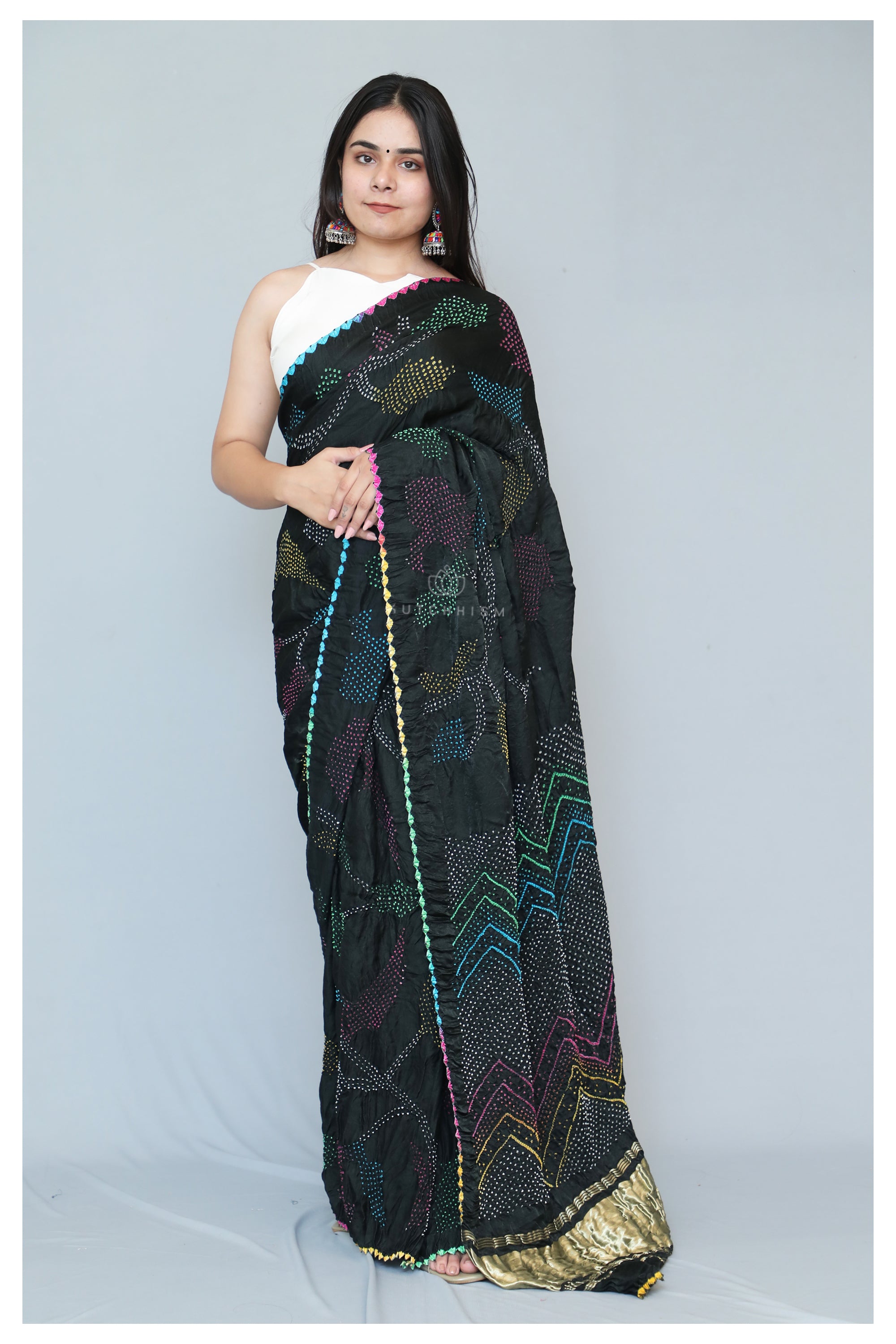 Black Multicolor Bandhani saree