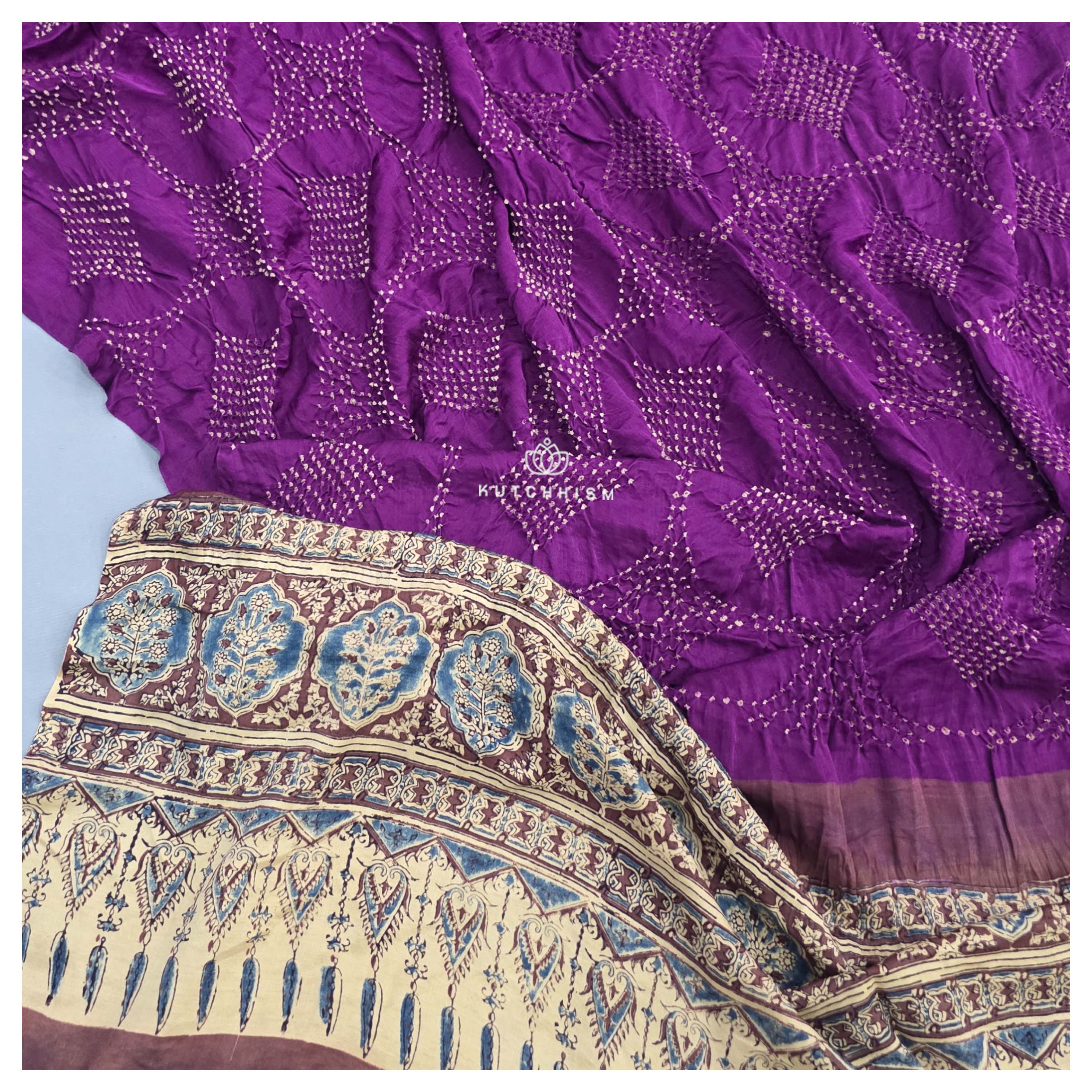 Pink Ajrakh Bandhani dupatta