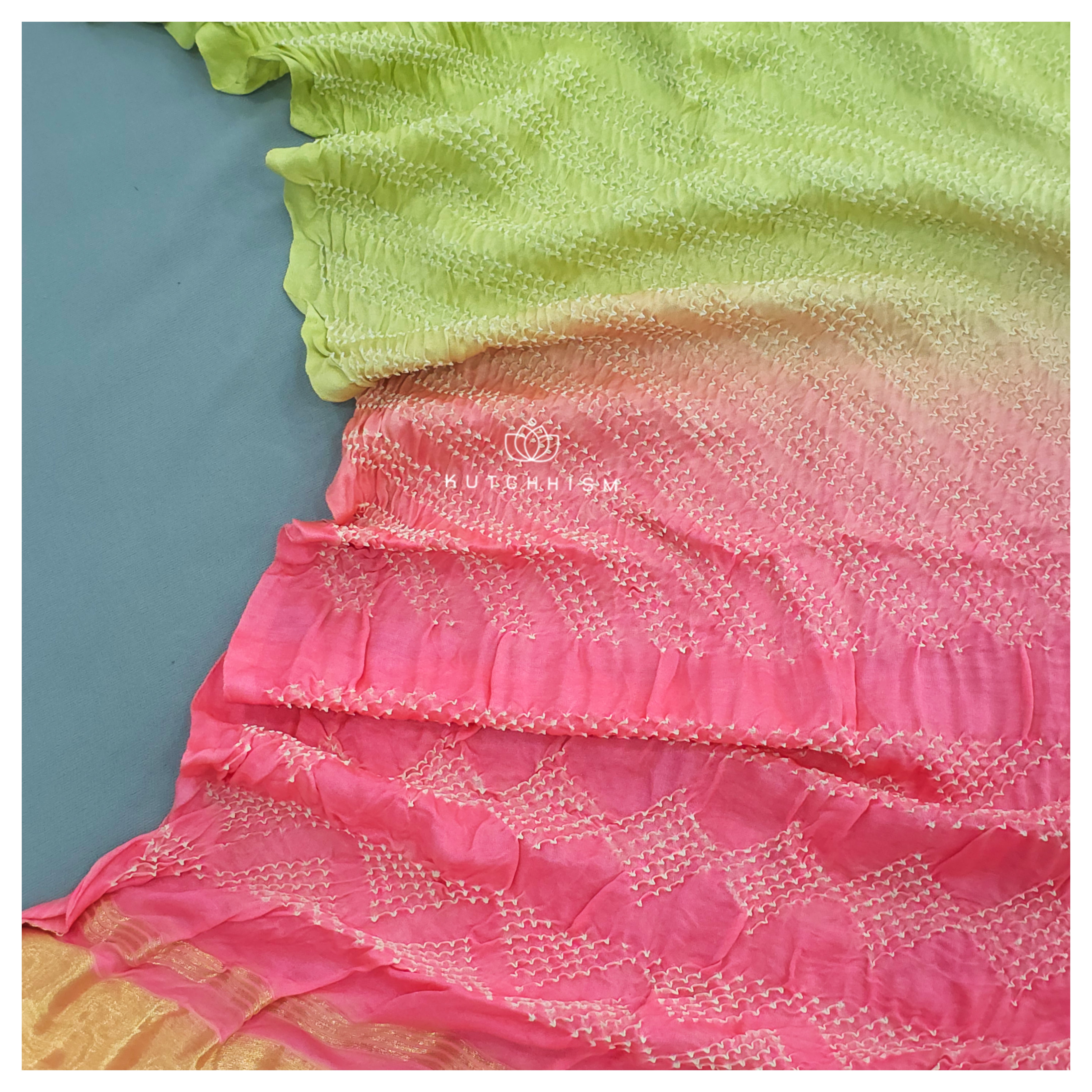 Pista Green and Light Pink Shaded Dupatta