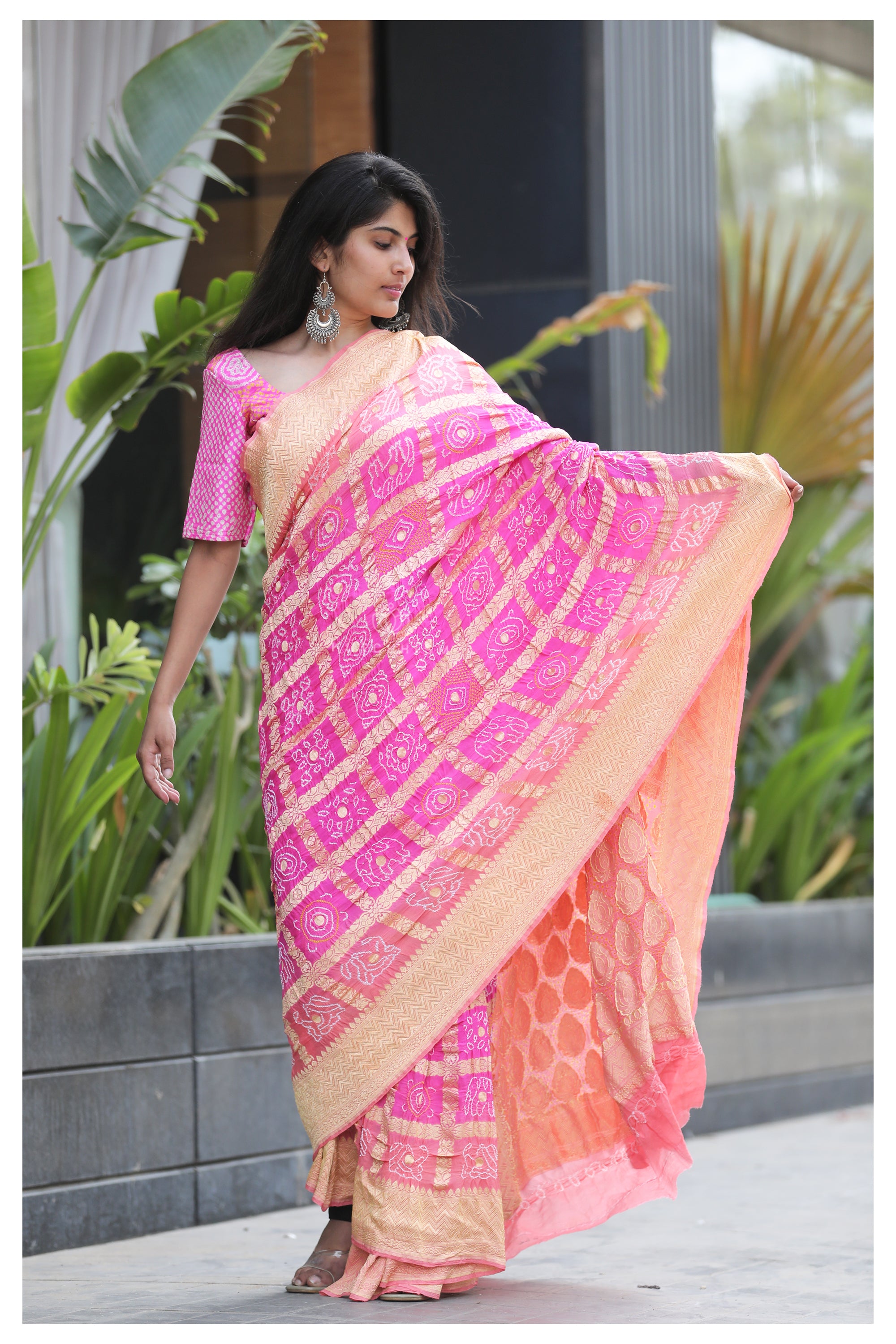 Pink Peach gharchola Saree