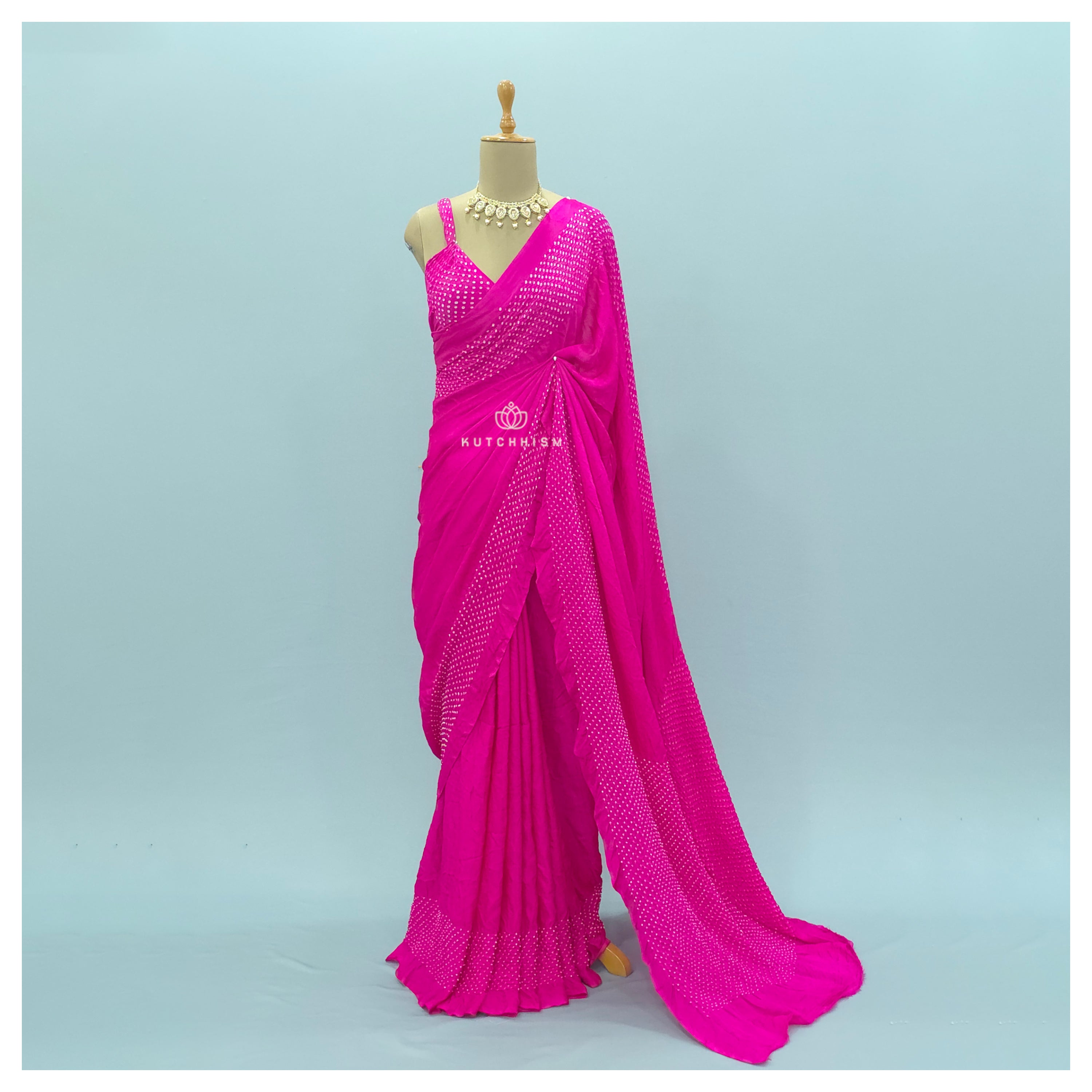 Pink Bandhani saree