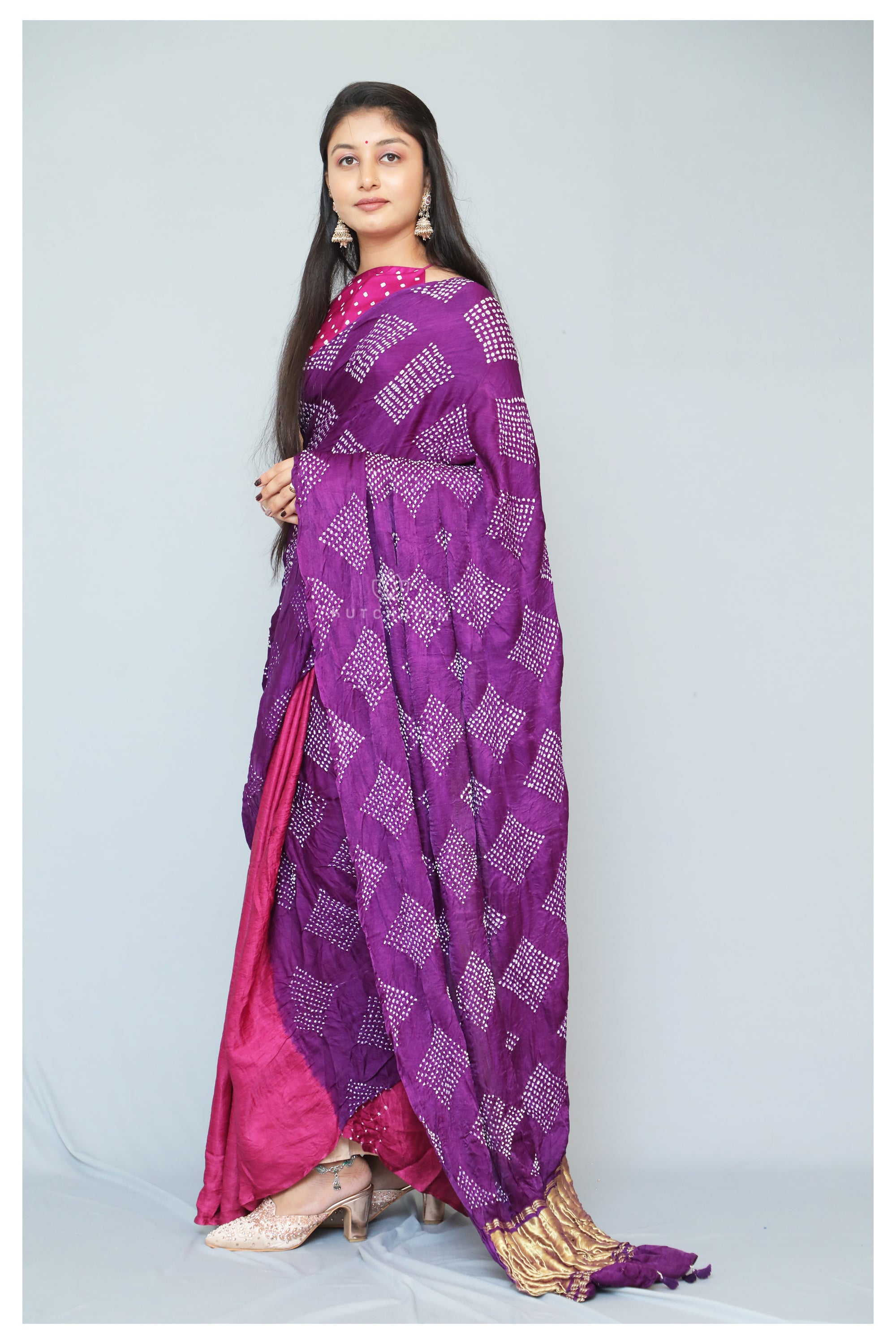 Pink & Purple H'n'H Bandhani saree