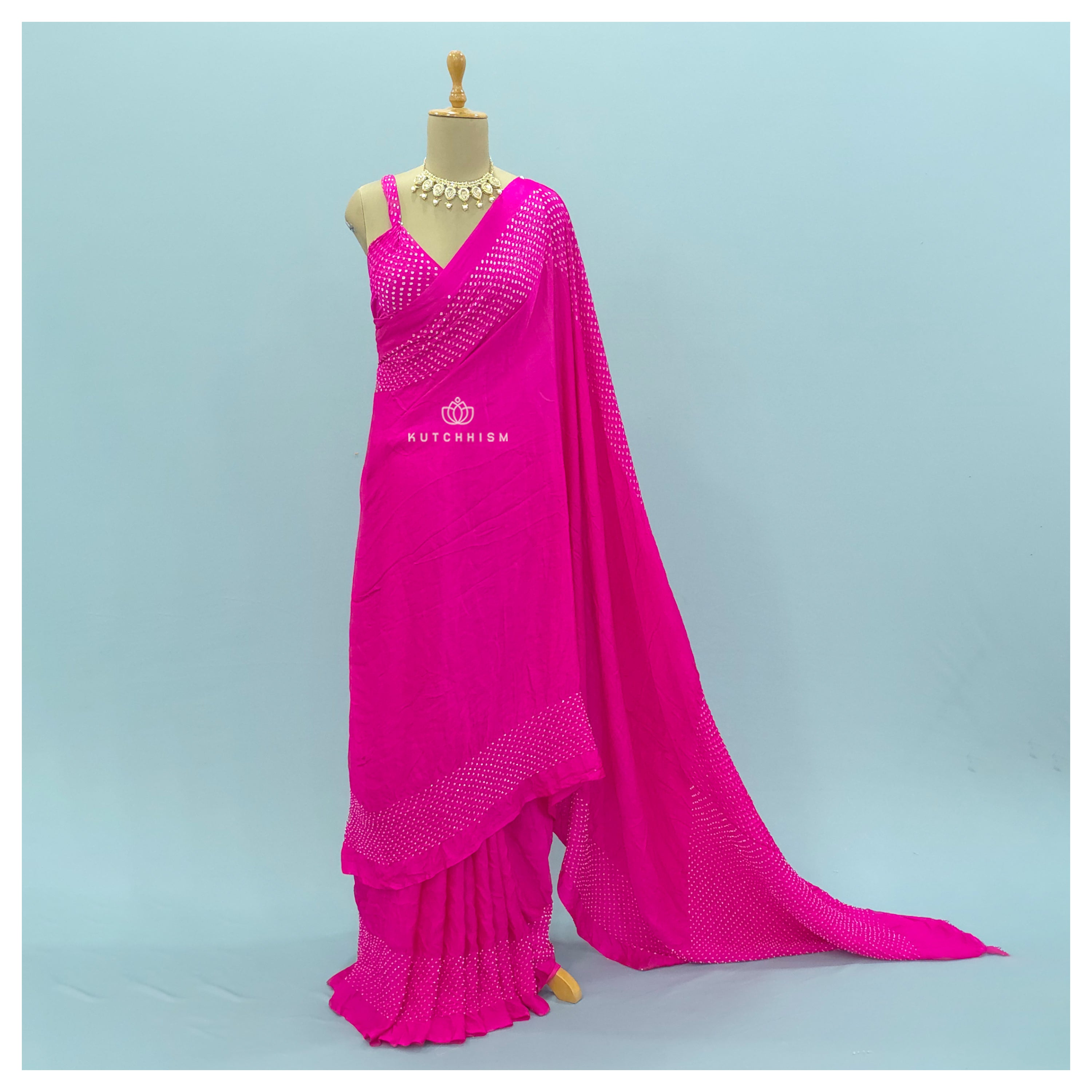 Pink Bandhani saree
