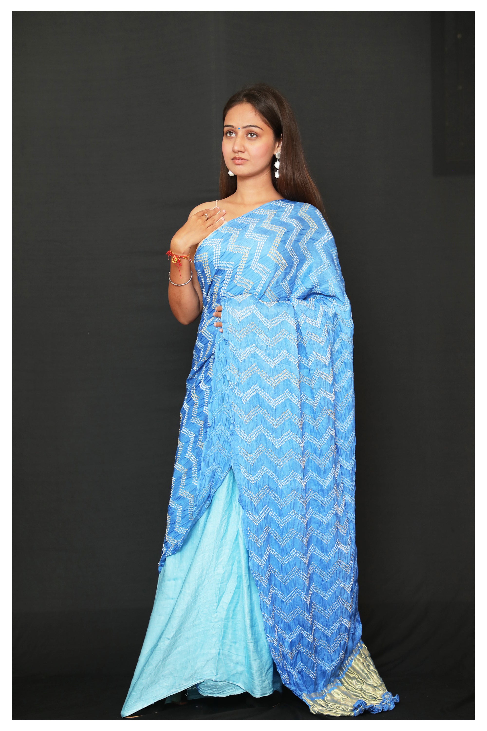 Blue - Sky Blue H'n'H Bandhani saree