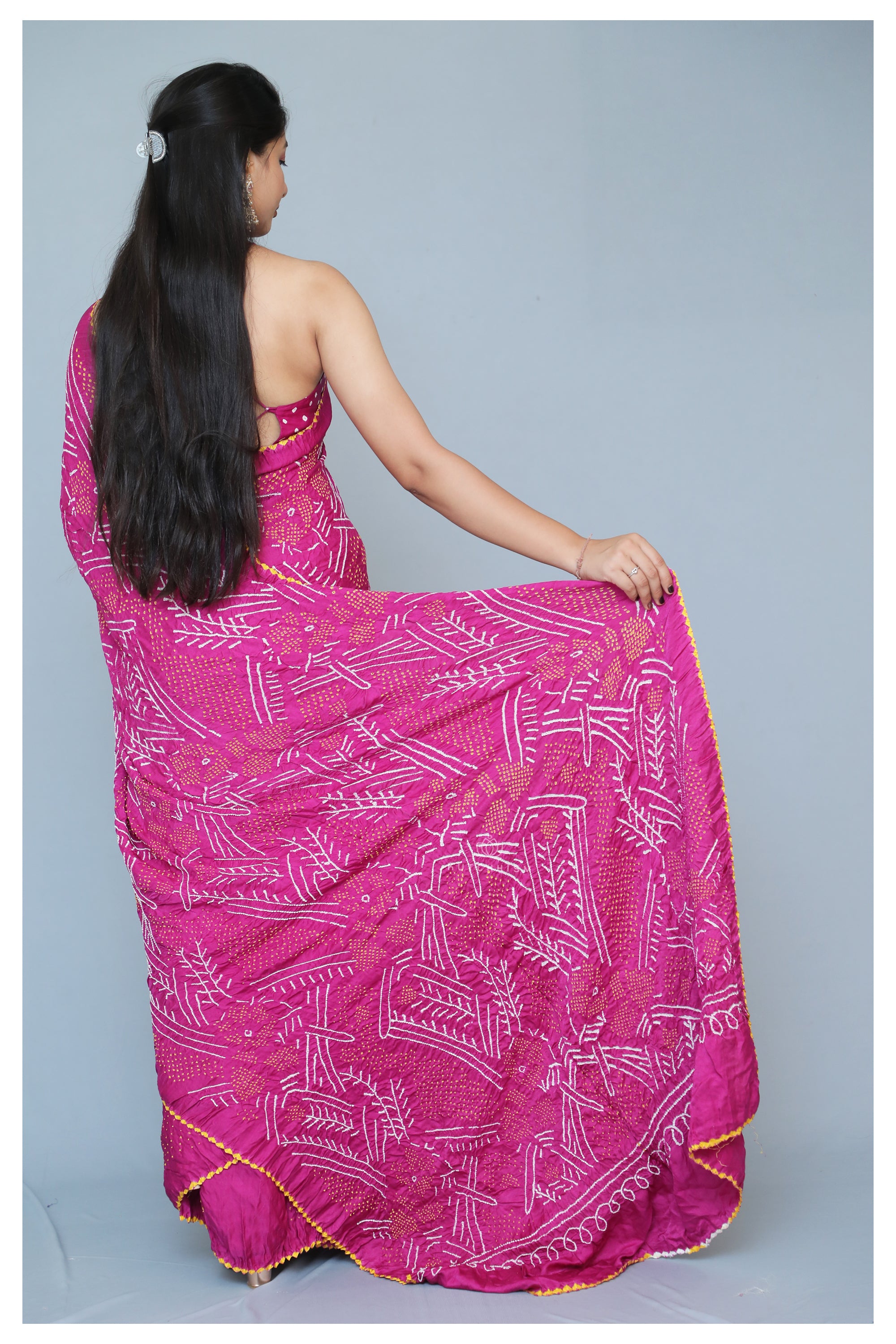 Pink H'n'H Bandhani saree