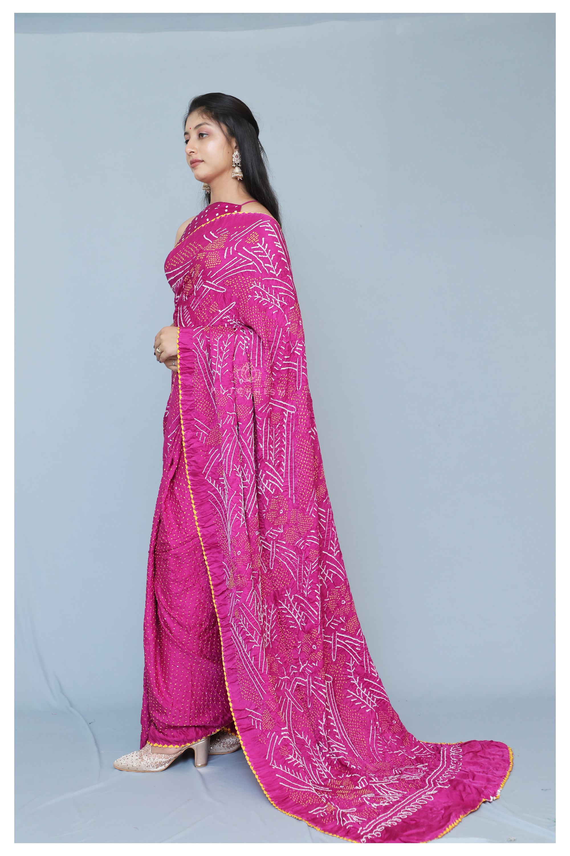 Pink H'n'H Bandhani saree